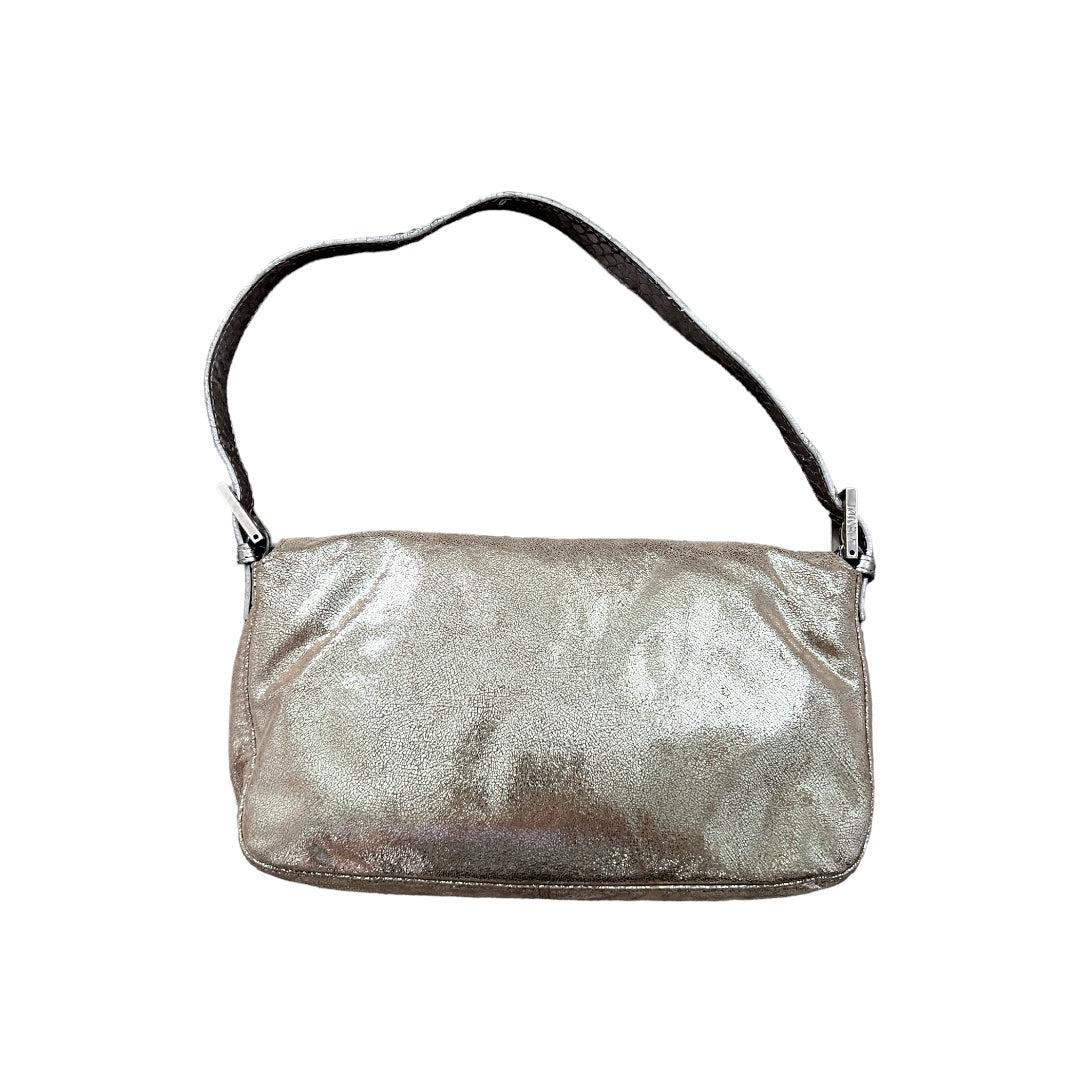 Fendi Shining Golden Ostrich Leather Bag with Crystal Buckle - Luxury Designer Handbag for Women, Perfect for Parties, Weddings & Evening Events