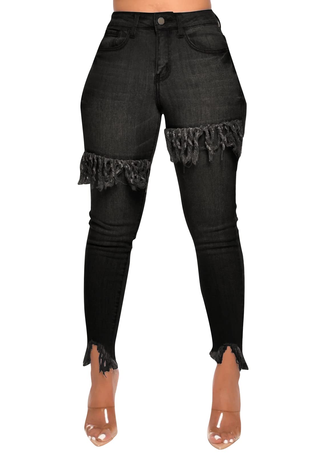 FairBeauty Women's Skinny Stretch Jeans - High Waisted Ripped Denim Pants with Frayed Hem & Slim Fit for Casual Outfits & Street Style Fashion