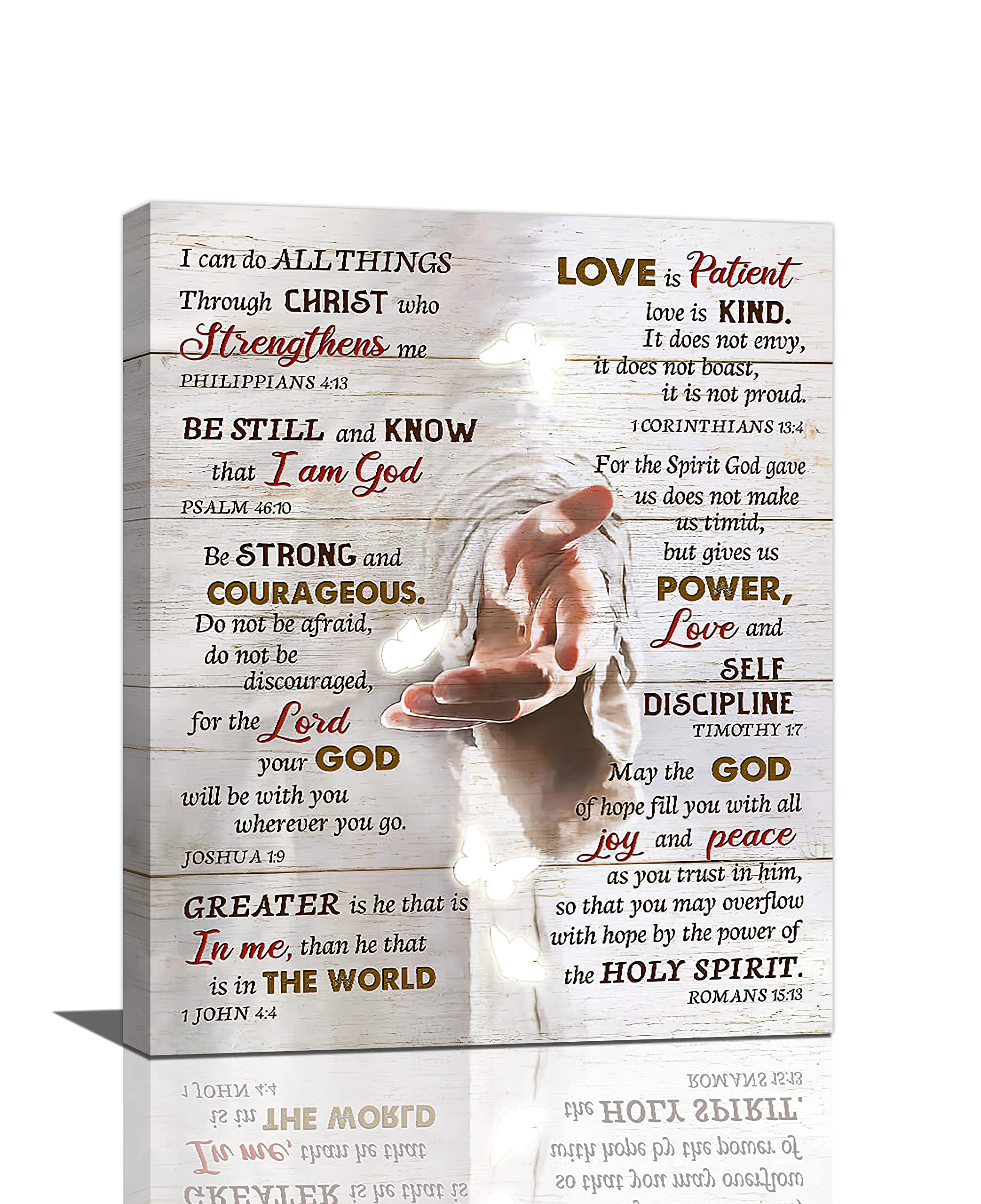 AUBNICO Christian Bible Verse Wall Art - Hand of God Jesus Motivational Religious Canvas Painting - Framed Inspirational Home Decor for Church, Bedroom, Bathroom (16x20 Inches) - Perfect for Worship Spaces & Spiritual Home Decor
