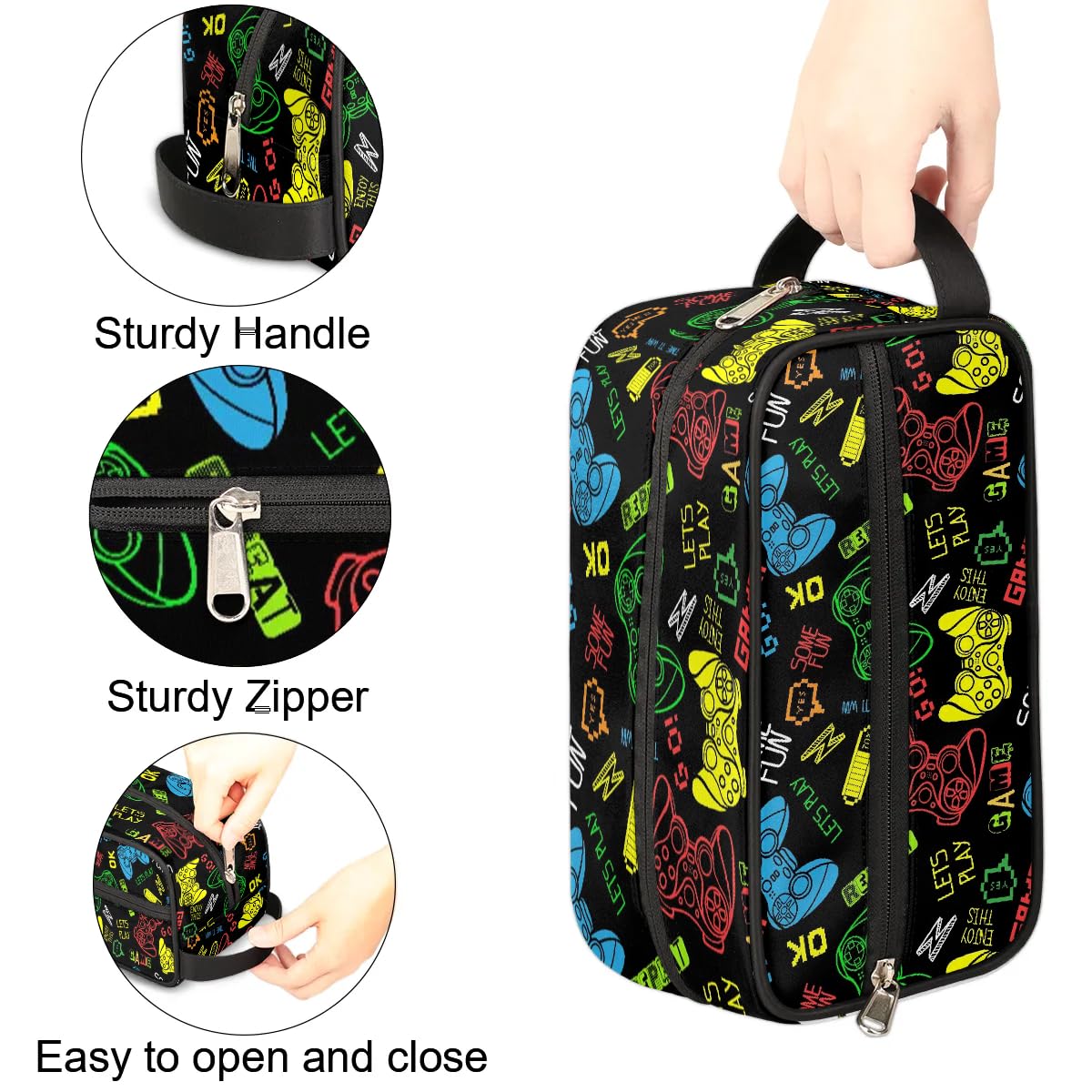 Boys Travel Toiletry Bag - Waterproof Hanging Dopp Kit with Game Controller Design for Kids & Men - Large Capacity Shaving Organizer for Video Game Fans - Perfect for Travel, Sports, Gym & Shower Use