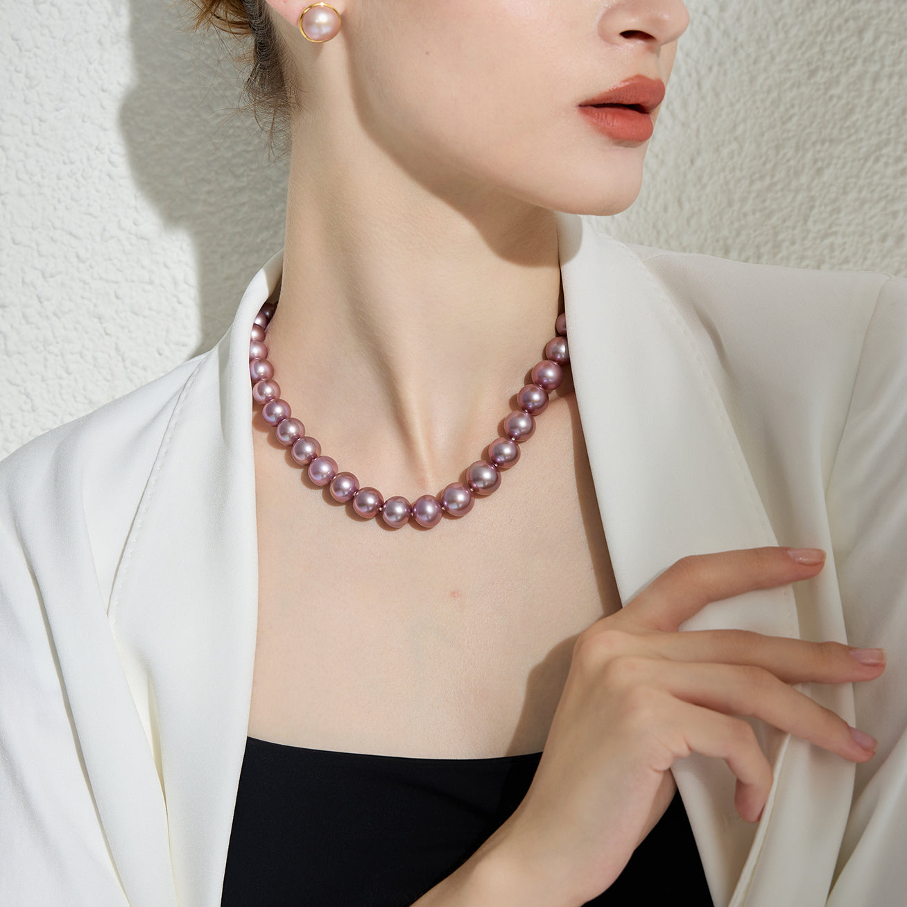 18K Gold Plated Edison Pearl Necklace - Purple Lustre Pearl Jewelry for Women, Elegant Gift for Wedding, Party & Special Occasions