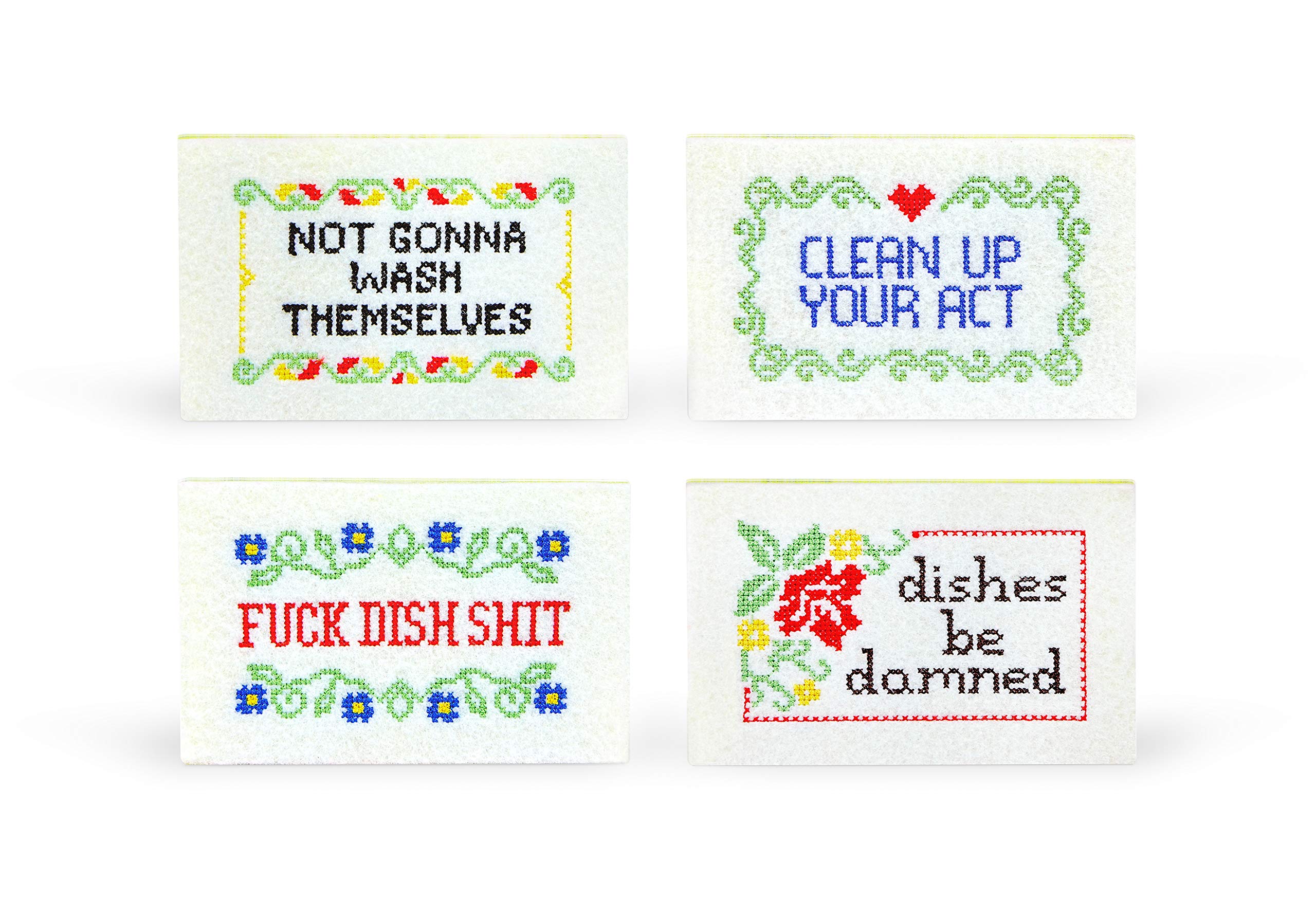 Genuine Fred Subversive Sponges - R Version | Embroidered Kitchen Sponges with Frame | Funny Dishwashing Sponges for Home & Office Use