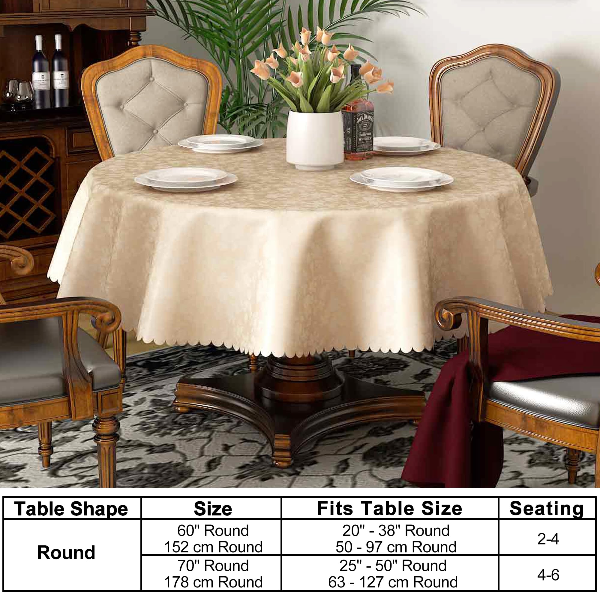 Smiry Round Table Cloth - Waterproof Heavy Duty Vinyl Table Cover, Wipeable & Washable Beige 60