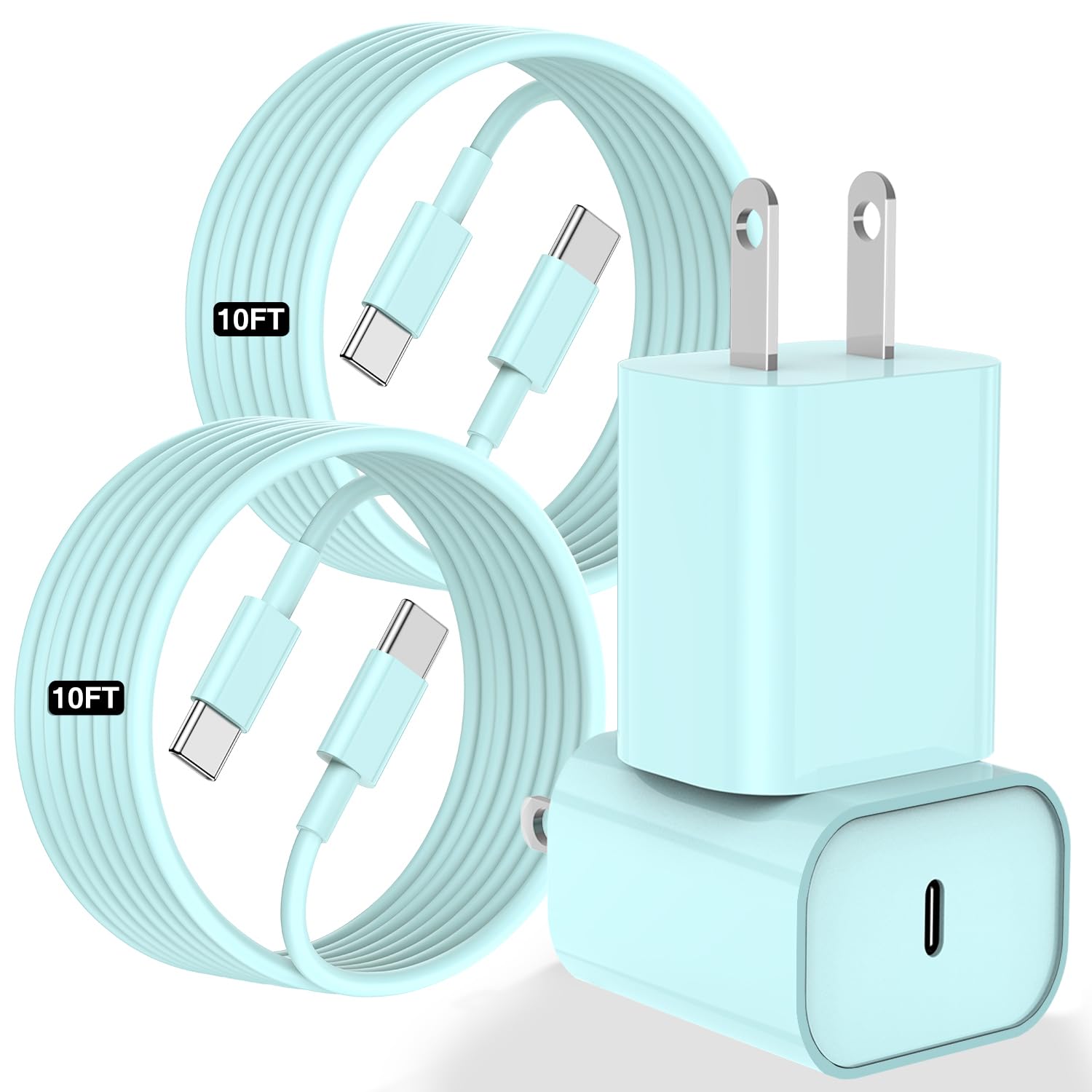 Fashia 10FT USB C Fast Charger Kit for iPhone 16/15 Series - Includes USB C Charger Block & Long Charging Cable - Compatible with iPhone 16/15 Pro/Pro Max/Plus, iPad Pro 12.9/11, iPad Air & Mini - Perfect for Home, Office & Travel (Green)