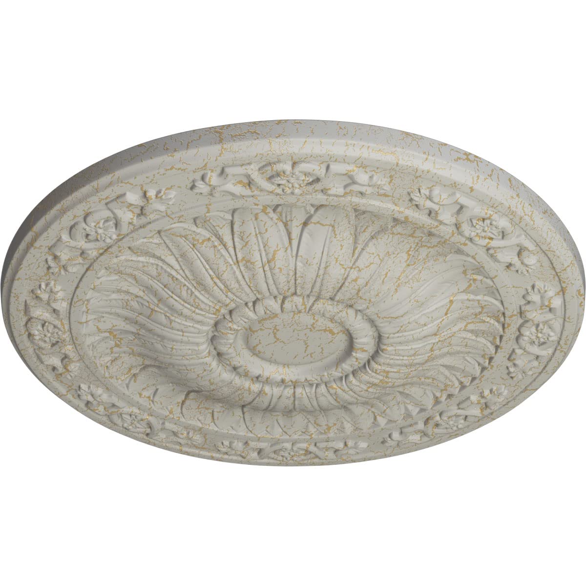 Ekena Millwork 20.25 Inch Lunel Ceiling Medallion - Hand-Painted Cream Crackle Finish, Fits 3.75