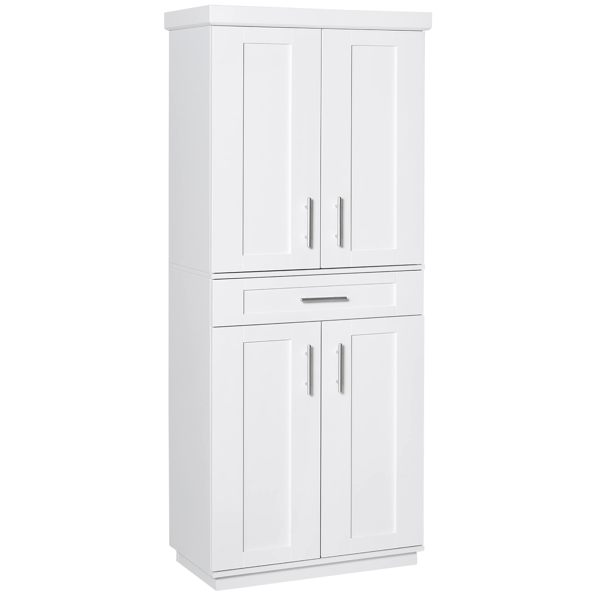 HOMCOM 72 Inch White Kitchen Pantry Cabinet - Freestanding Tall Storage Cabinet with 4 Doors, 1 Drawer & 3 Adjustable Shelves for Dining Room, Kitchen Organization - Perfect for Storing Food, Dishes & Small Appliances