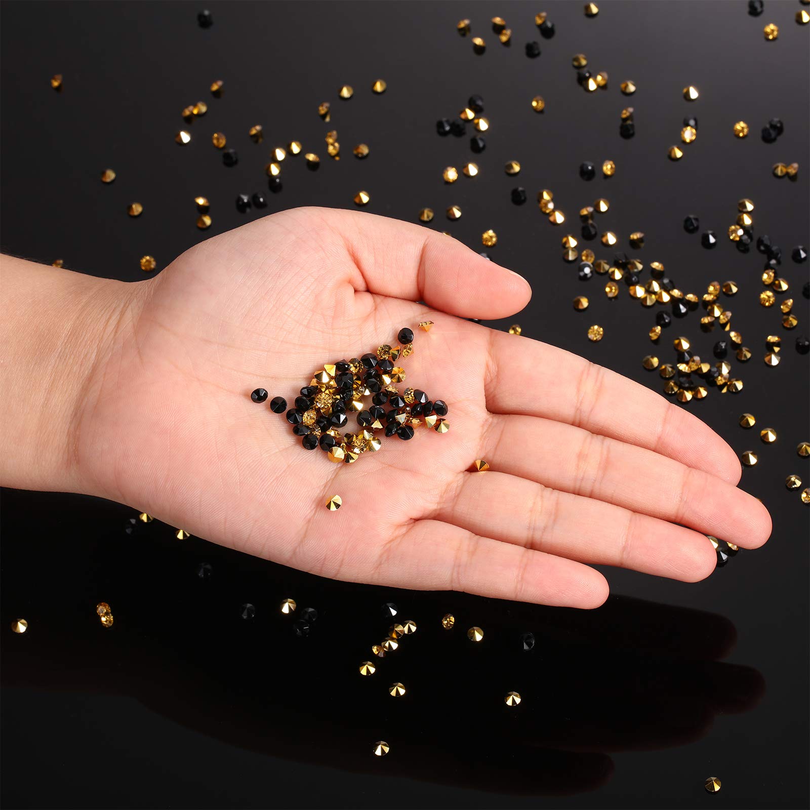 10,000 Clear Acrylic Diamond Rhinestones - Gold & Black 4mm Confetti Crystals for Wedding Table Decor, Centerpieces, Bridal Shower, Vase Filler | Perfect for Table Scatter, Party Decorations, and DIY Craft Projects