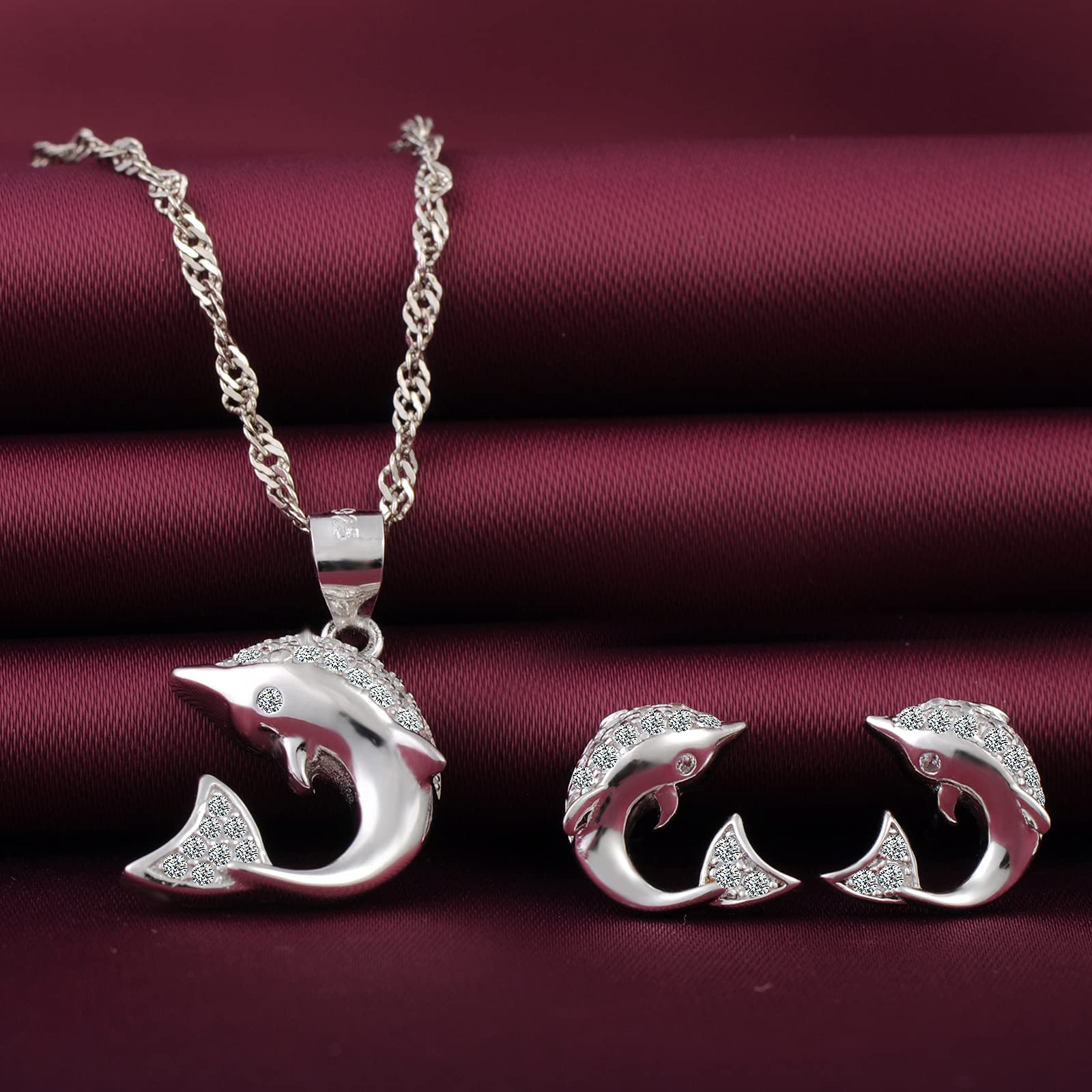 Trendy Yumilok Dolphin Necklace & Earring Set for Women - Elegant Jewelry Gift for Her - Perfect for Beach Vacations, Summer Outfits & Casual Wear