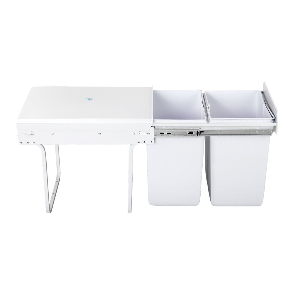 Cefito 20L x 2 Pull Out Trash Bin White - Dual Compartment Kitchen Waste Bin for Under Sink Organization & Home Recycling