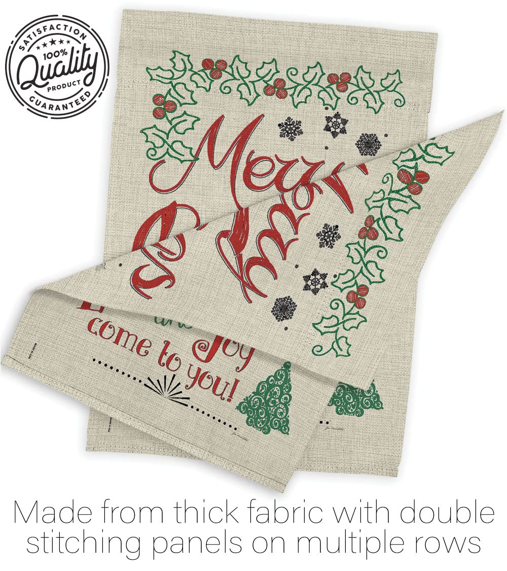 Christmas Decorative Flag Set w/Flagpole - Love & Joy Linen Winter Kit for Home & Garden Decor