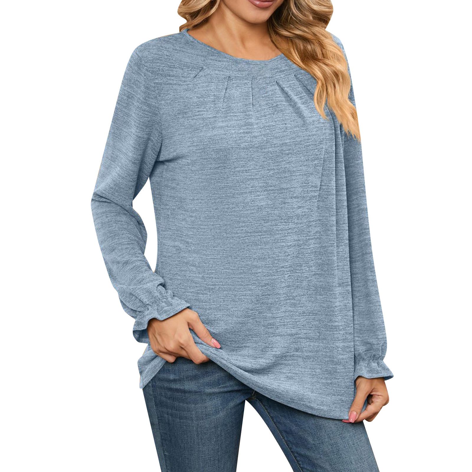 Women's Long Sleeve T-Shirt - Loose Fit Casual Blouse, Solid Color O-Neck Top for Valentine's Day | Sleepwear, Lounge Wear & Everyday Outfits