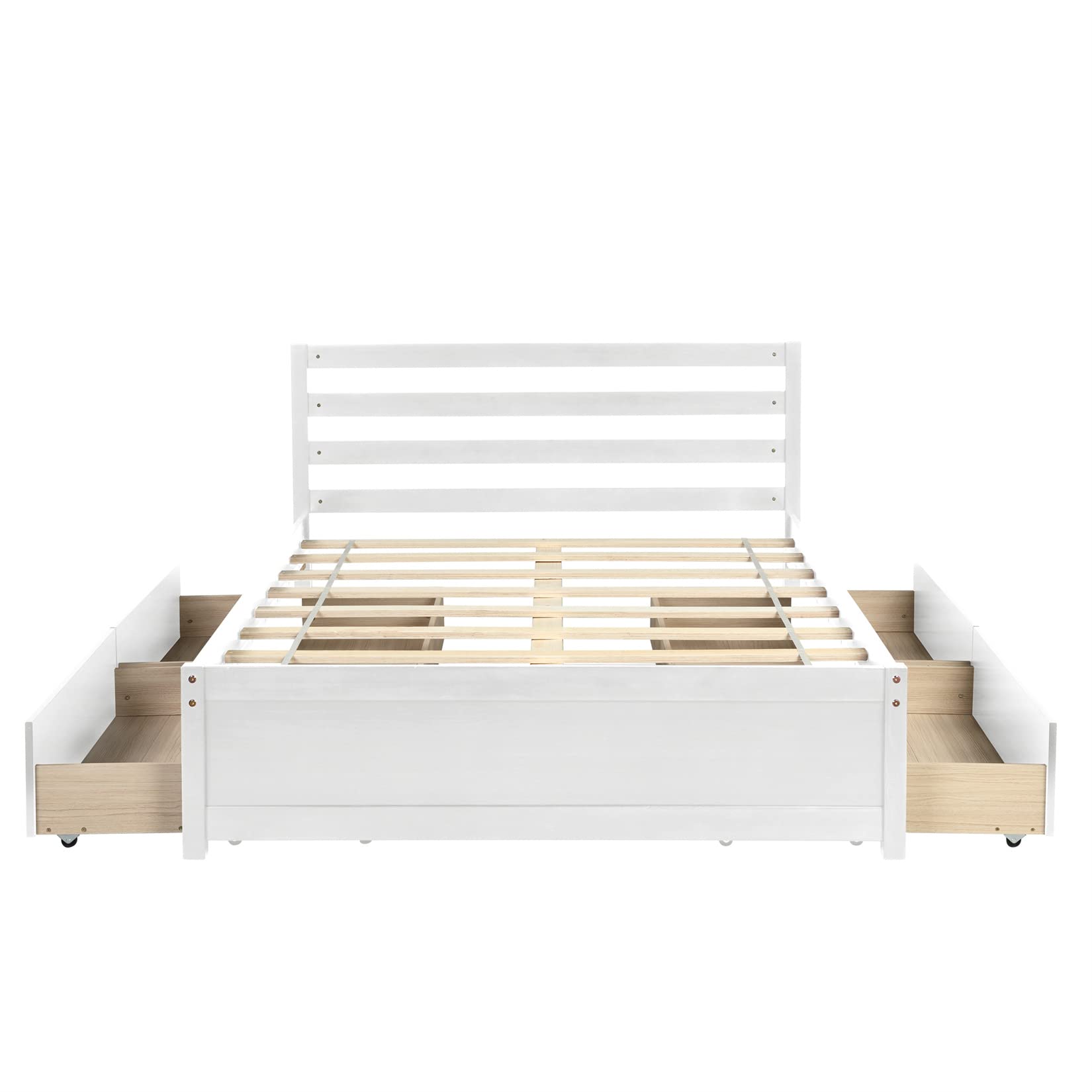 Bellemave Full Size Wooden Platform Bed with 4 Storage Drawers & Headboard - Sturdy Slat Support for Kids, Teens, Boys & Girls Bedroom - Perfect for Small Spaces & Guest Rooms (White)