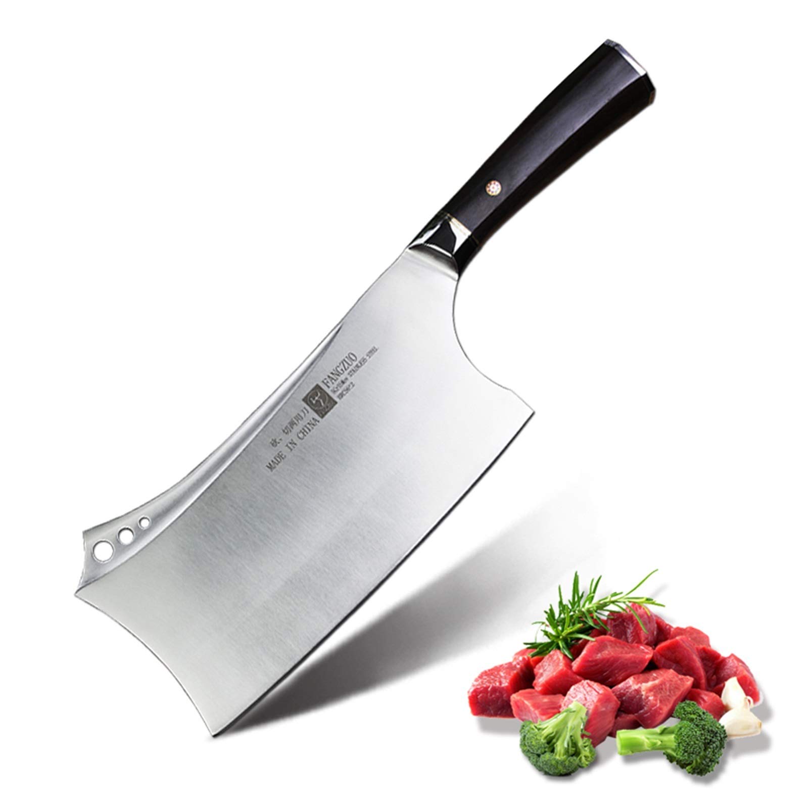 4Cr14MoV Stainless Steel 7-Inch Chinese Cleaver Knife with Ebony Handle - Ultra Sharp Kitchen Tool for Chopping, Slicing, and Cooking in Professional and Home Kitchens