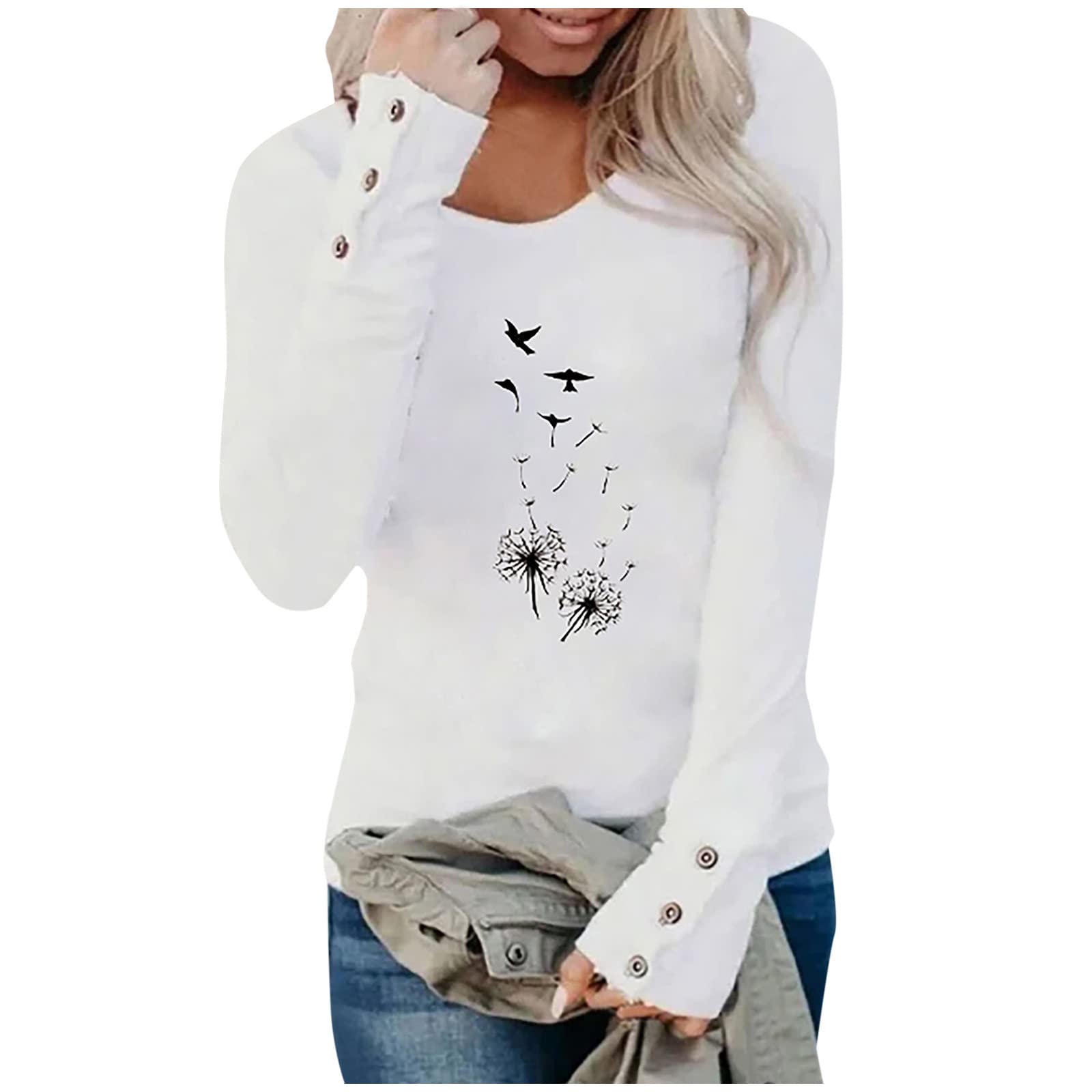 Stylish Women's Summer Gradient Print Long Sleeve Round Neck Top - Fashionable Casual Blouse for Everyday Wear, Office, Dating & Gifts