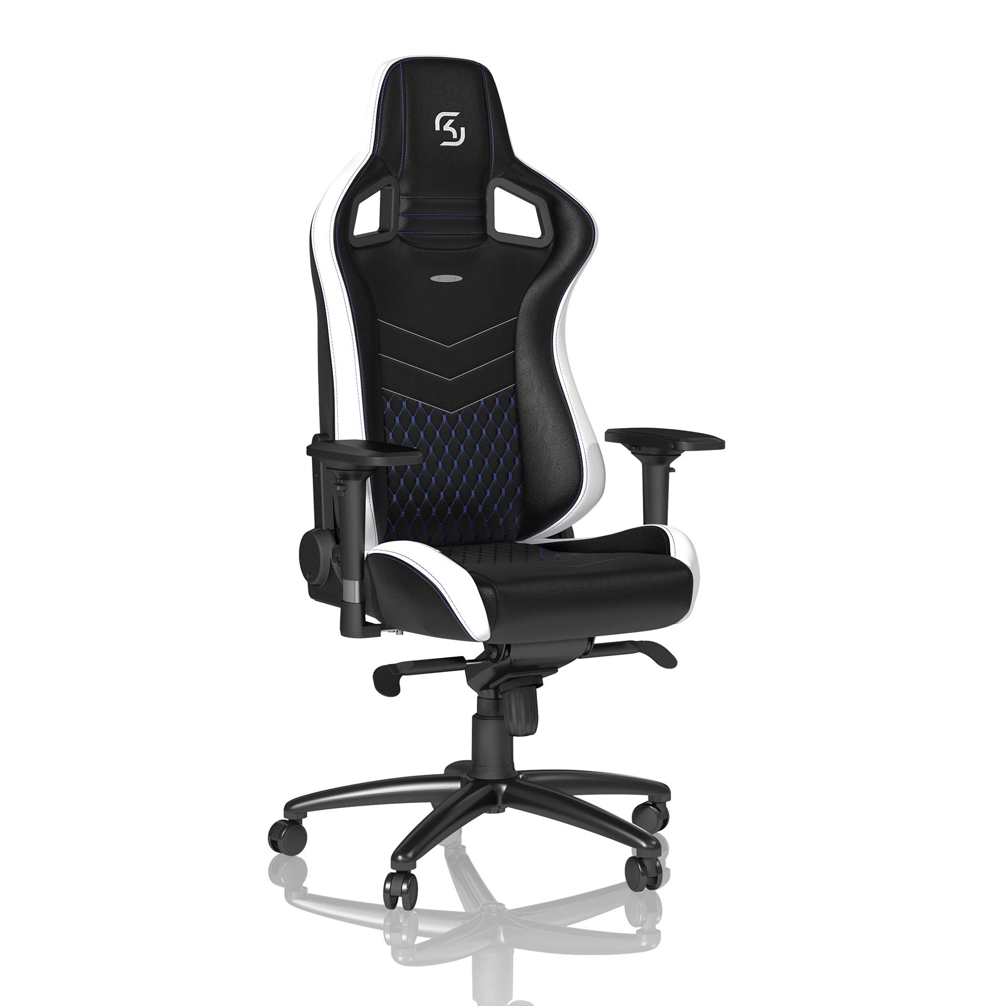 Noblechairs Epic SK Gaming Chair - Ergonomic Reclining Office Chair with PU Leather, Black/Blue/White - Perfect for Gaming, Streaming & Home Office Work
