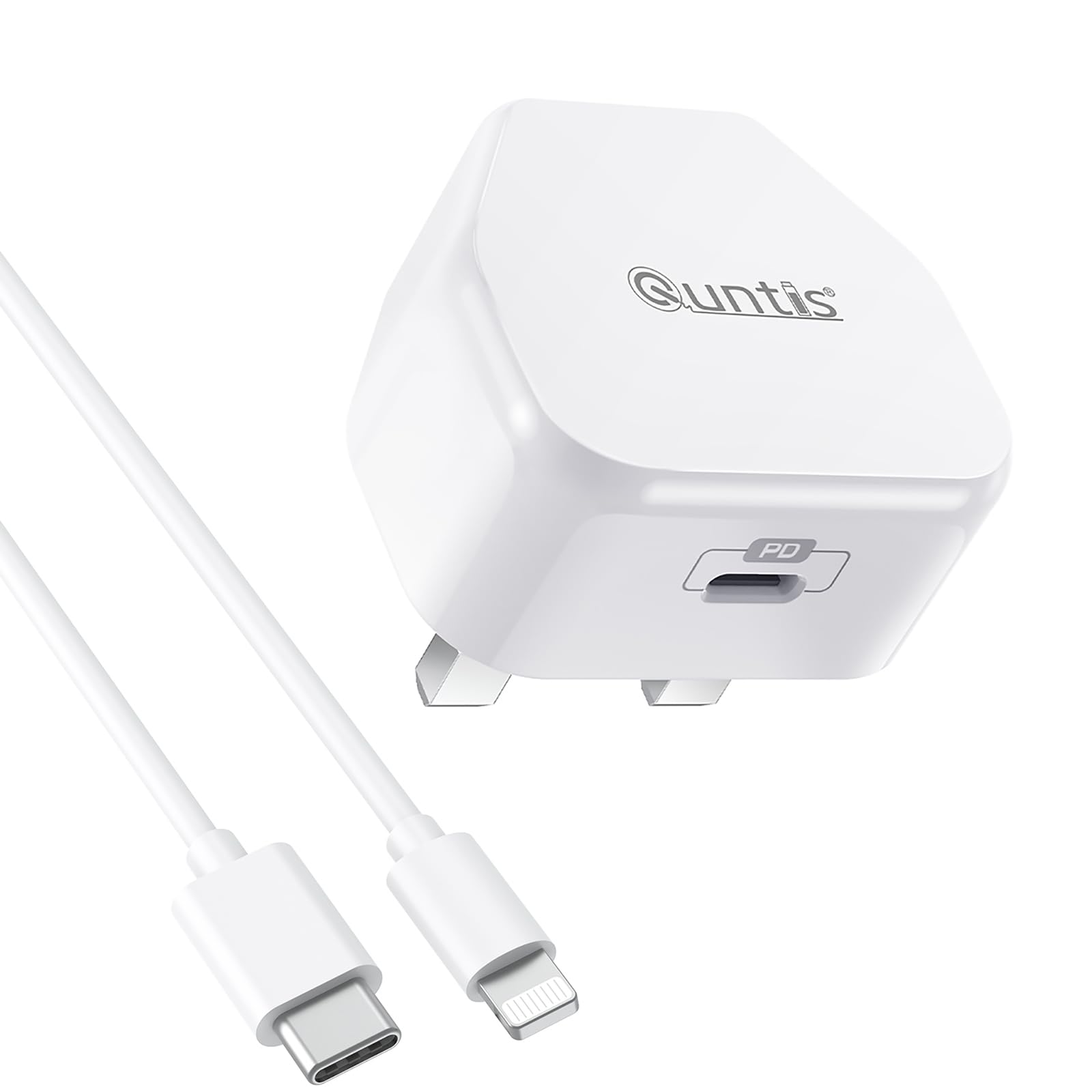 Quntis 30W GaN Fast Charger with 2m USB C to Lightning Cable - MFi Certified PD 3.0 & QC Charger for iPhone 14/13/12/11/SE/X/XR/XS & iPad Pro/Air - Compact & Powerful Charging for Home, Office & Travel