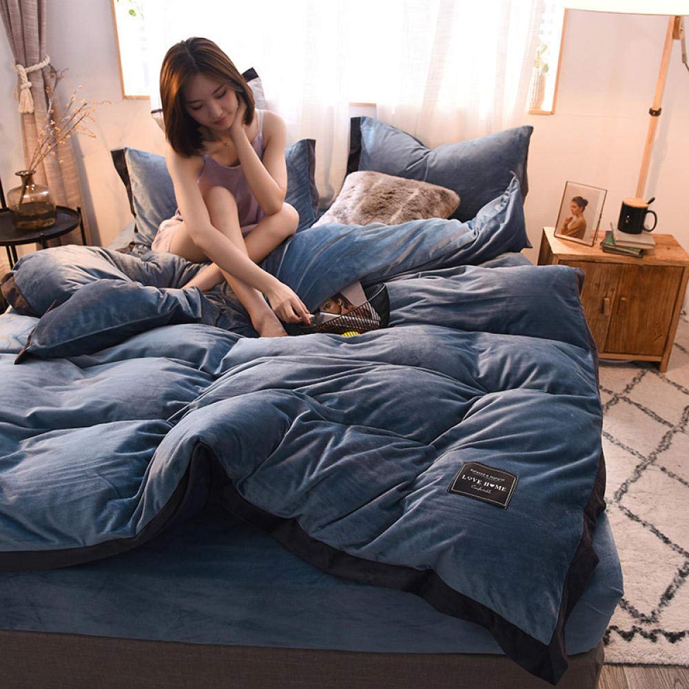 Premium Velvet Bed Sheet Set - Ultra Soft & Warm Flannel Bedding, 4-Piece Solid Blue Luxury Sheets for Cozy Winter Nights - Perfect for Master Bedroom, Guest Room & Nursery