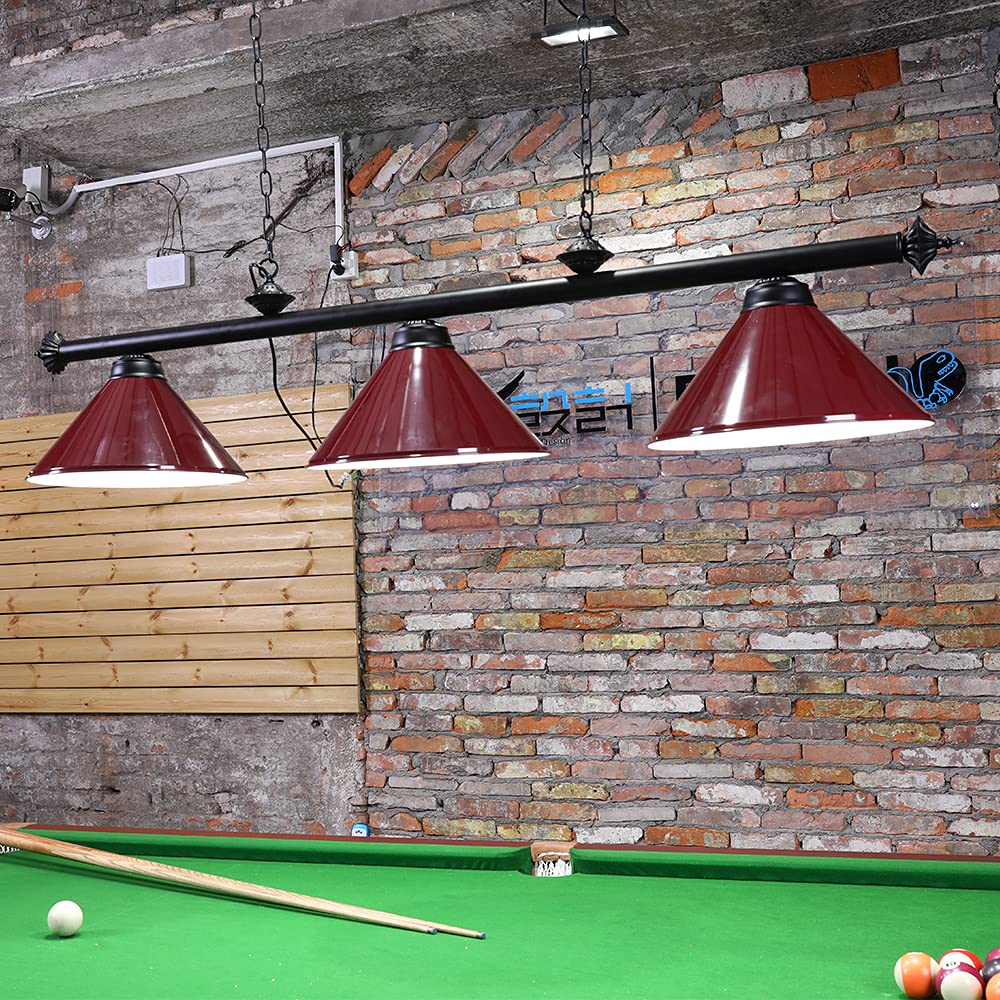 Premium 8'/9' Pool Table Light with 3 Metal Shades - Billiard Lamp for Man Cave & Game Room - Kitchen Island Lighting for Restaurants & Dining Rooms - Burgundy Finish, 59 Inch, 3 Lights - Perfect for Home Bars, Basements & Entertainment Spaces