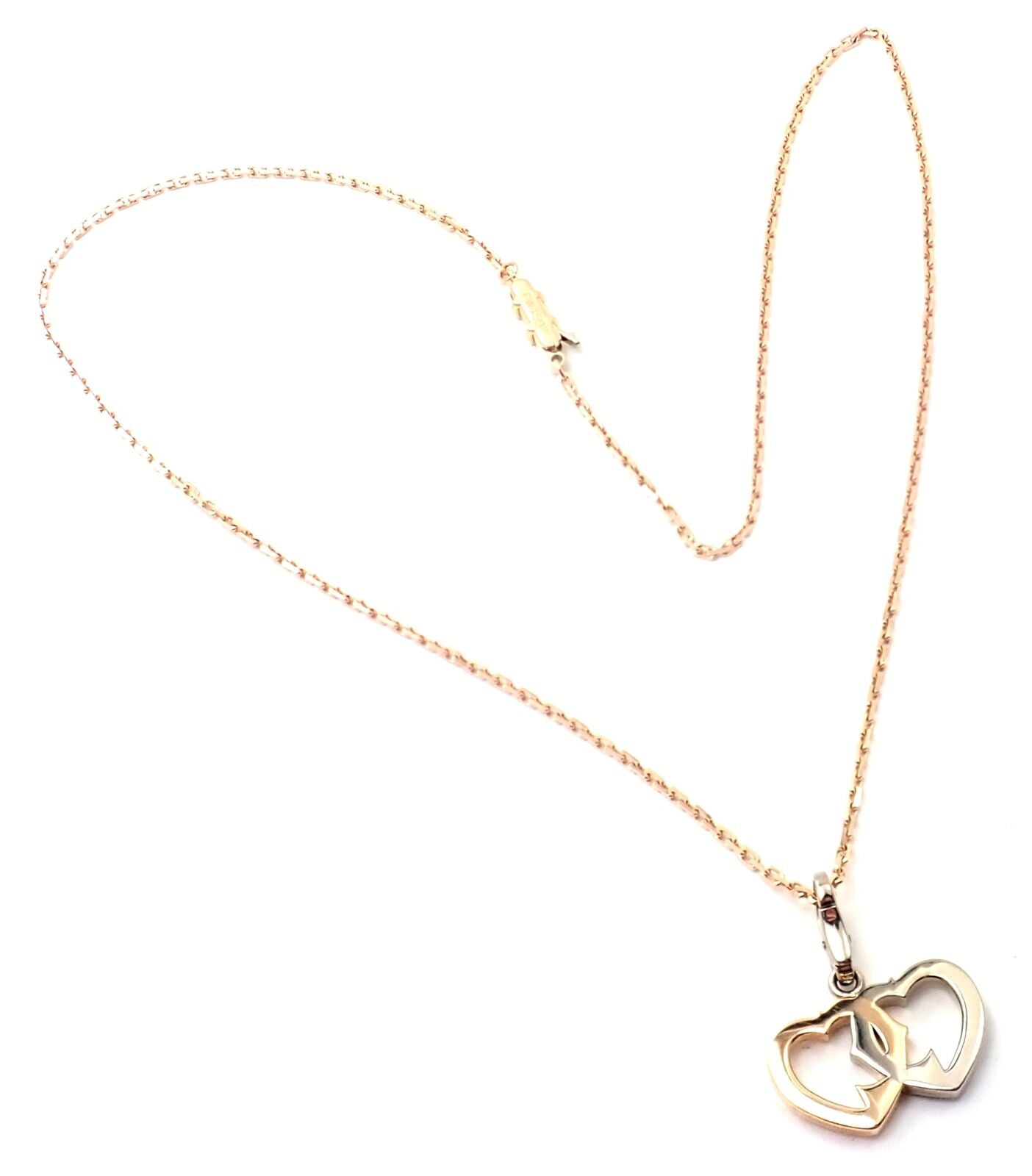 Authentic Cartier 18K Rose Gold & White Gold Double C Heart Pendant Necklace - Luxury Jewelry Gift for Women, Perfect for Valentine's Day & Anniversary