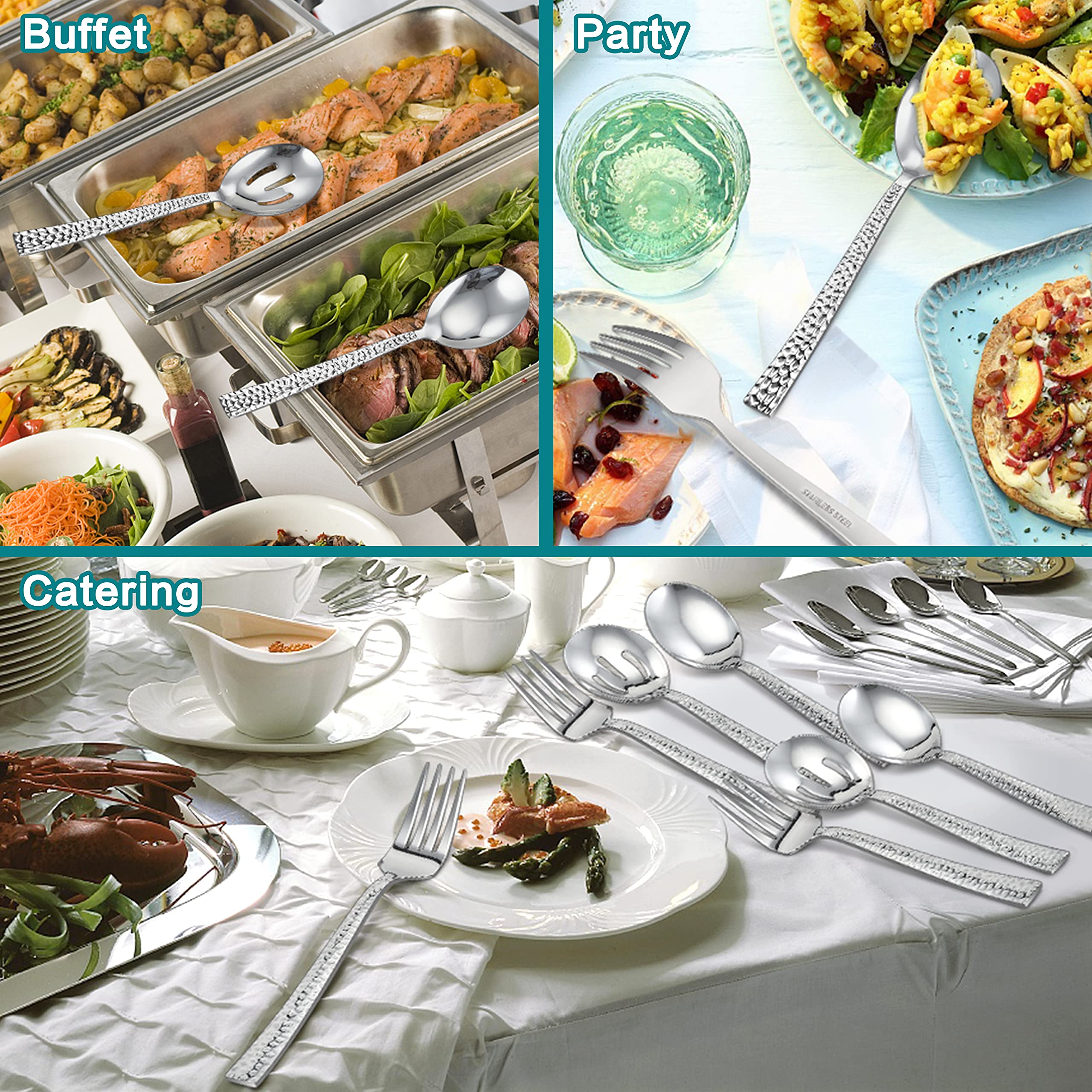 E-far 6-Piece Stainless Steel Hammered Serving Utensil Set - 8.7