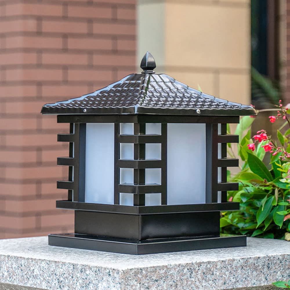 Modern Bronze Outdoor Post Light with Mounting Base - Square Decorative Pillar Lantern for Garden, Park, Villa & Porch Lighting | Weather-Resistant Exterior Column Lamp for Pathways, Driveways & Landscaping