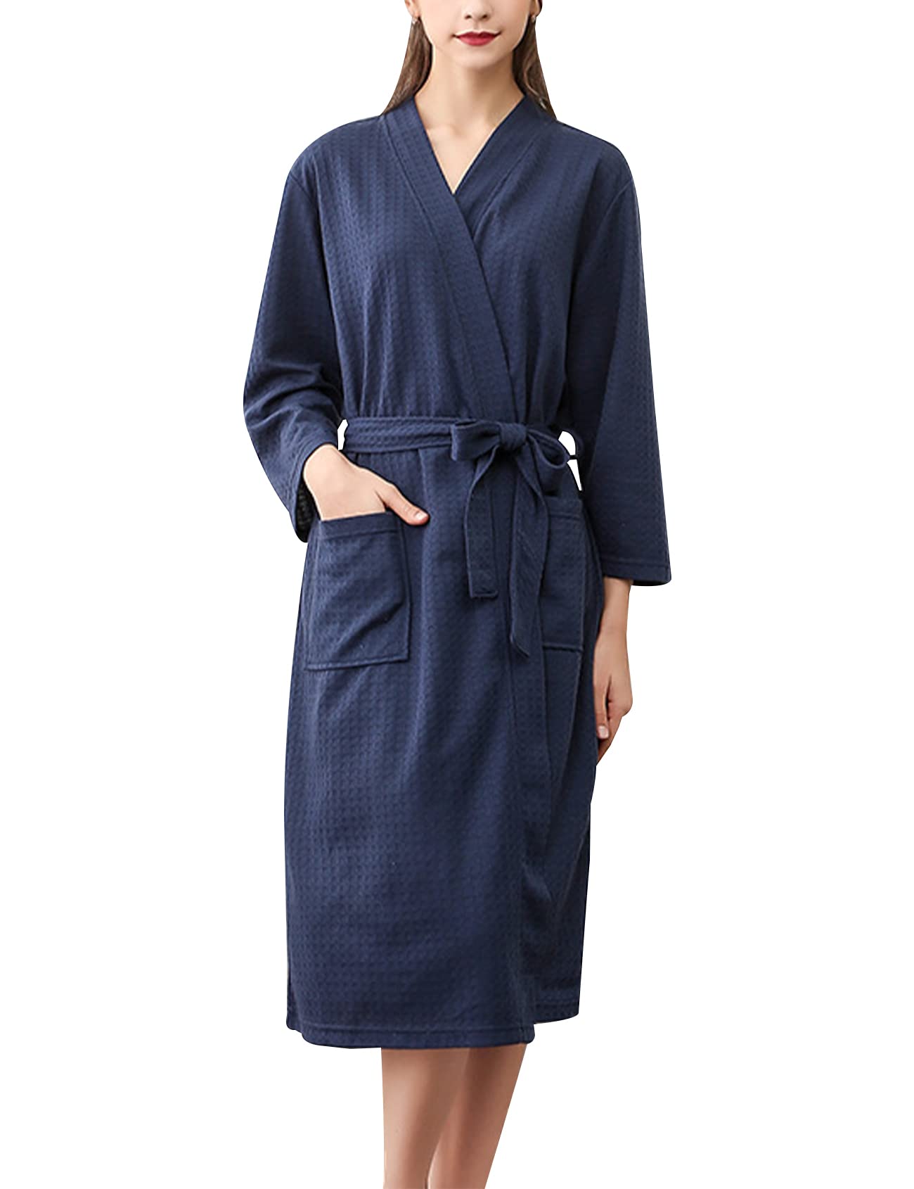 Gihuo Unisex Waffle Kimono Spa Robe - Soft & Breathable Sleepwear for Men & Women - Perfect for Summer, Hotels, and Relaxing at Home
