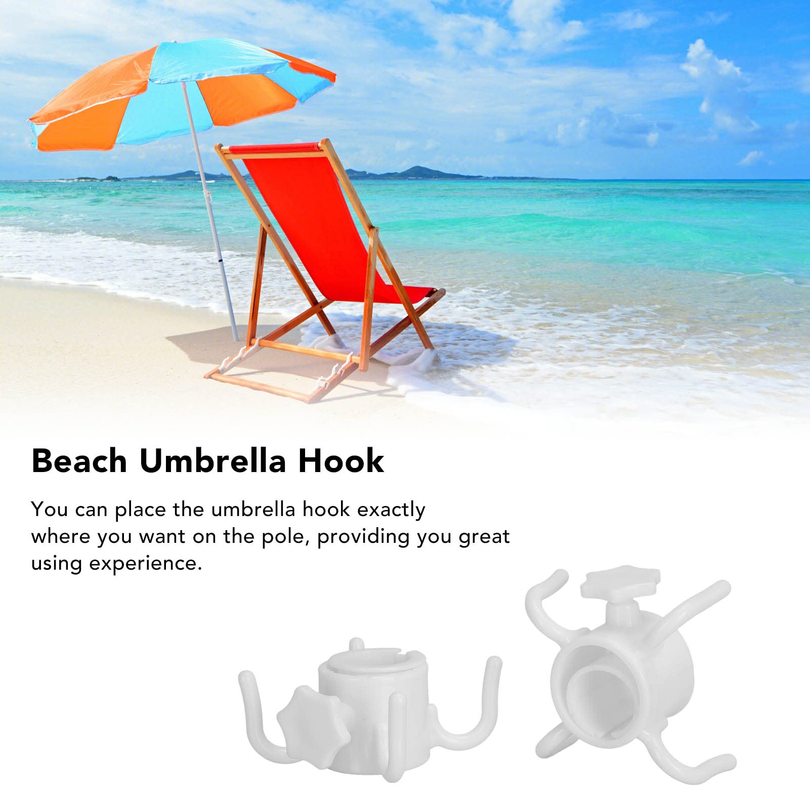 2-Pack White Plastic Beach Umbrella Hanging Hook with 4 Prongs - Heavy Duty Sun Umbrella Holder for Sand, Poolside, Patio, and Outdoor Use
