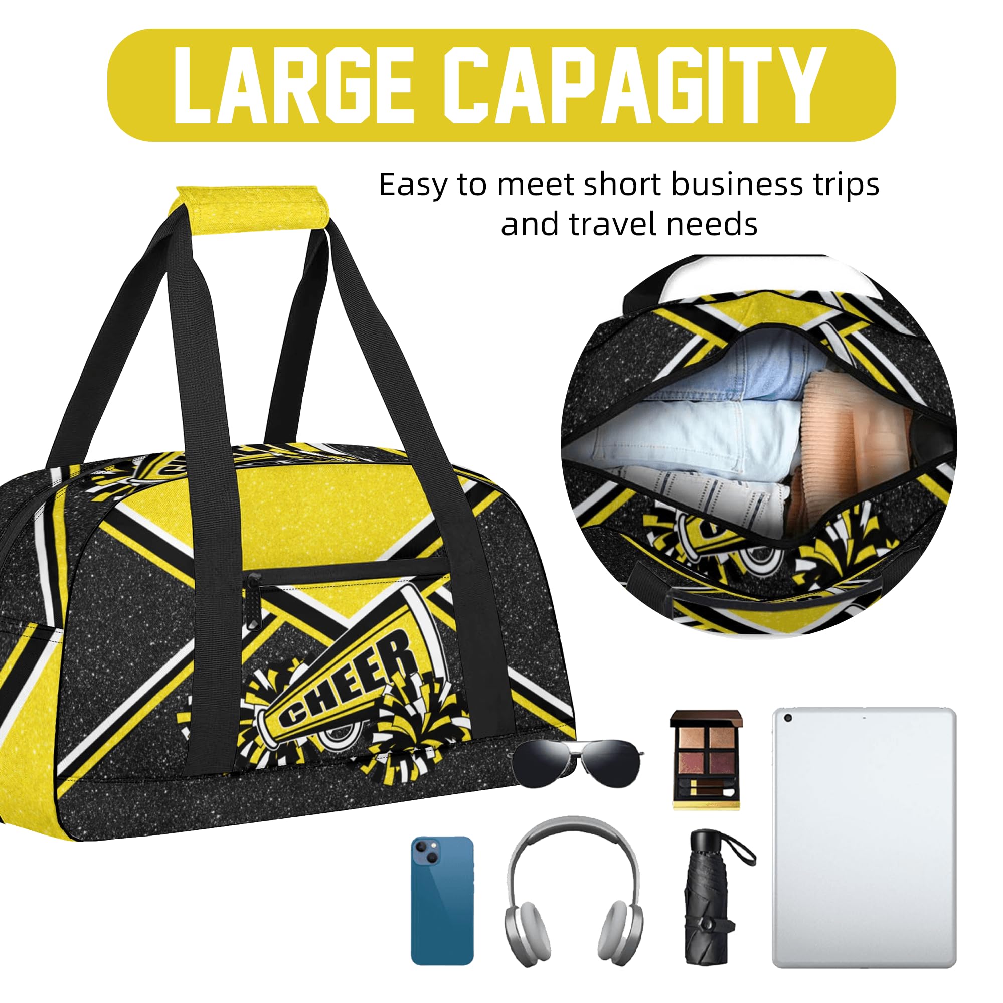 Cheerleader Gym Bag for Women - Large Cheerleading Duffle Bag with Shoe Compartment, Waterproof Travel Weekender Overnight Bag for Sports & Dance (Gold) - Perfect for Competitions, Gyms & Team Travel