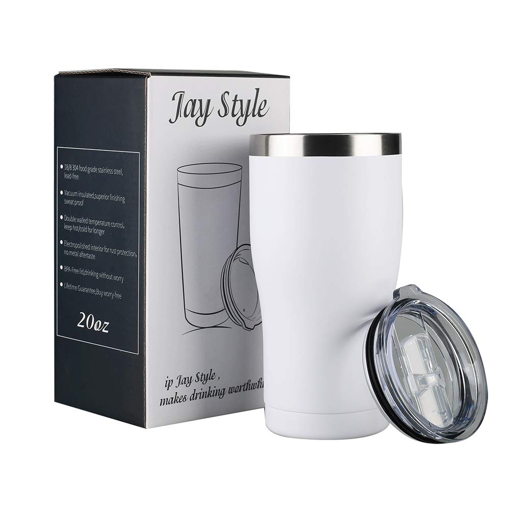 20 oz Stainless Steel Tumbler with Lid - Double Wall Vacuum Insulated Travel Mug for Hot & Cold Drinks - Durable Leakproof Coffee Cup for Home, Office, Gym, Camping & Outdoor Activities - Keeps Beverages Hot/Cold for 12+ Hours - Perfect for Coffee, Tea, Smoothies & Iced Drinks (White, 4 Pack)