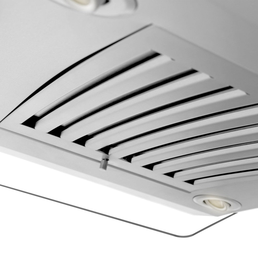 ZLINE GL14i Stainless Steel & Glass Convertible Vent Island Mount Range Hood - Powerful Kitchen Exhaust Fan for Smoke & Odor Removal - Perfect for Modern Kitchens & Open Concept Homes