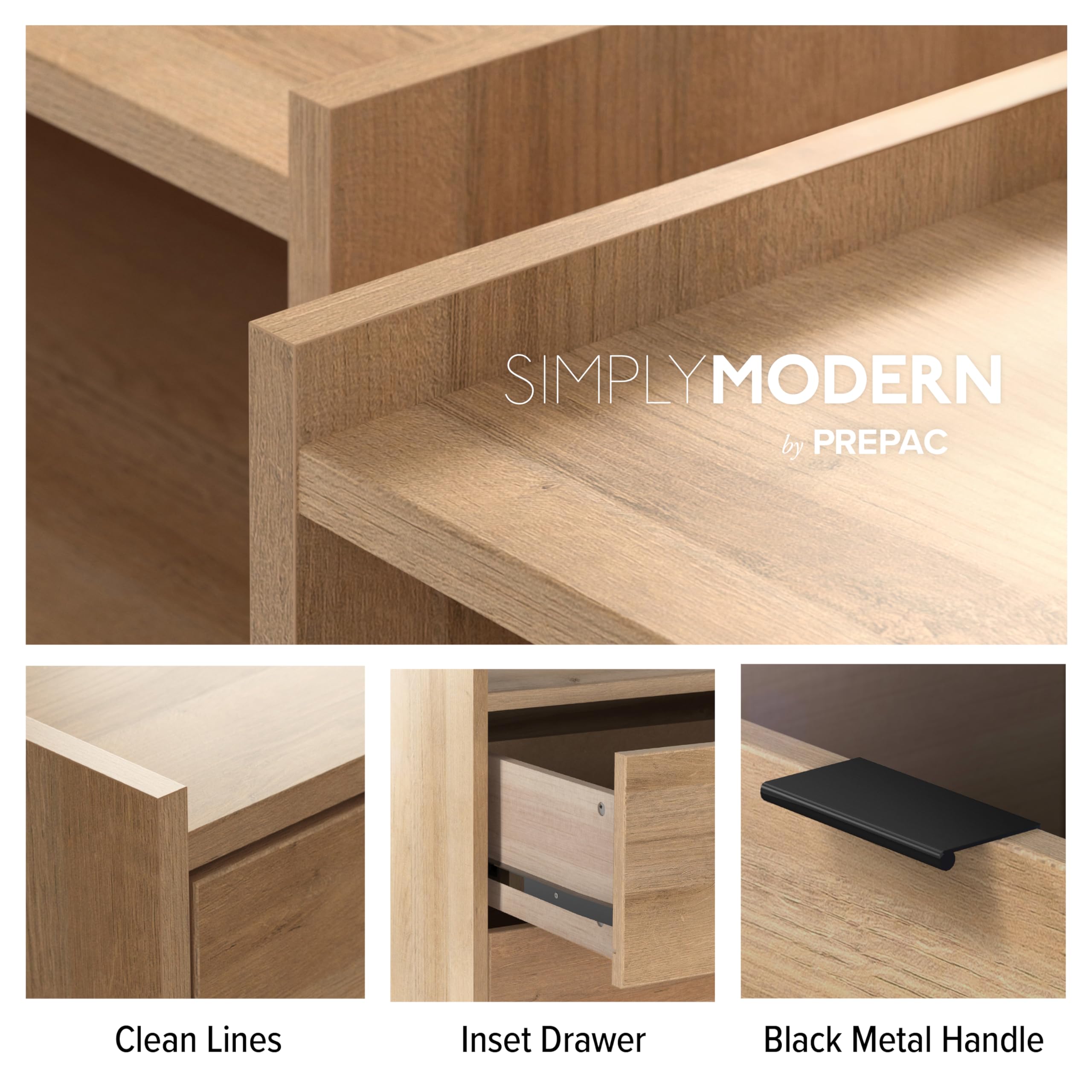 Prepac Simply Modern 6-Drawer Double Dresser - Oak Finish, 52.5