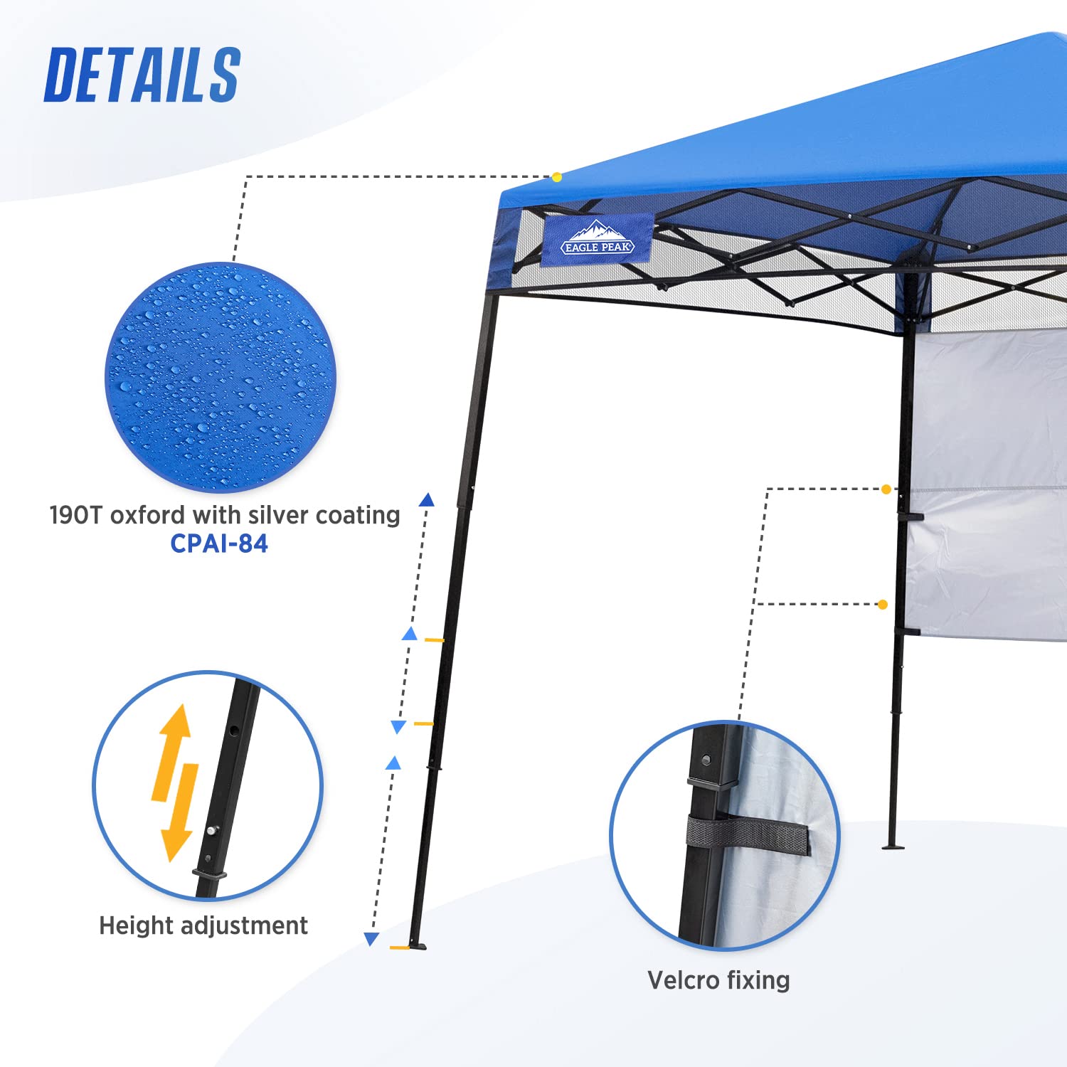 EAGLE PEAK 8x8 Pop Up Canopy Tent with Sidewall - Compact & Portable Instant Sun Shelter for Outdoor Events, Beach, Camping, Sports - 8x8 Base 6x6 Top - Blue - Perfect for Picnics, Tailgating, and Farmers Markets