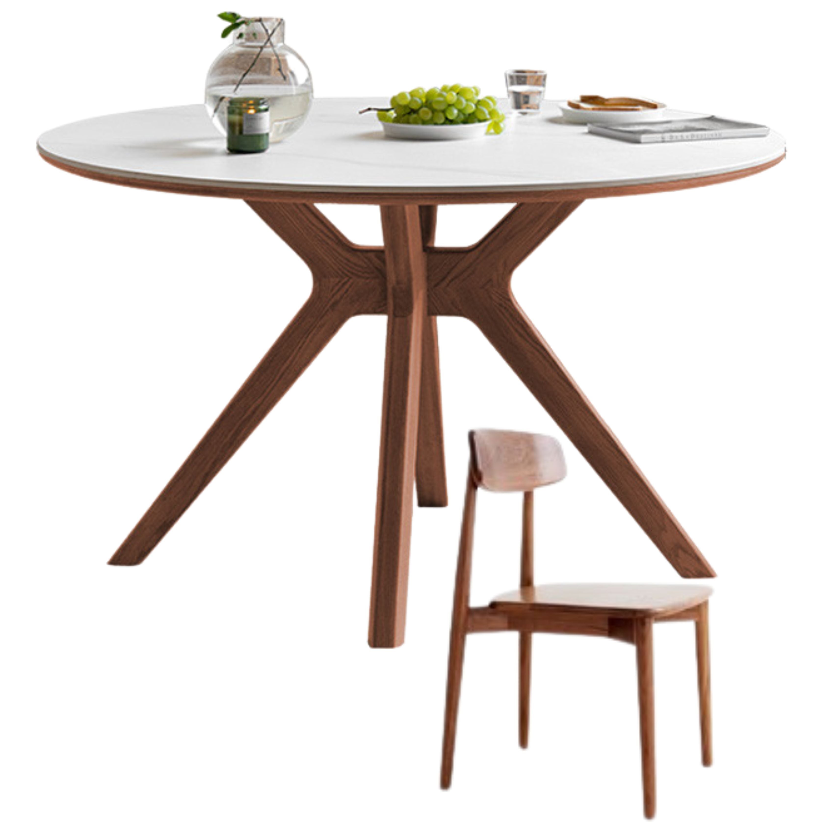Premium Black Walnut Solid Wood Round Dining Table - 42 Inch Natural Wooden Kitchen Table for 4-6 People - Perfect for Family Dinners, Kitchen Islands & Dining Rooms