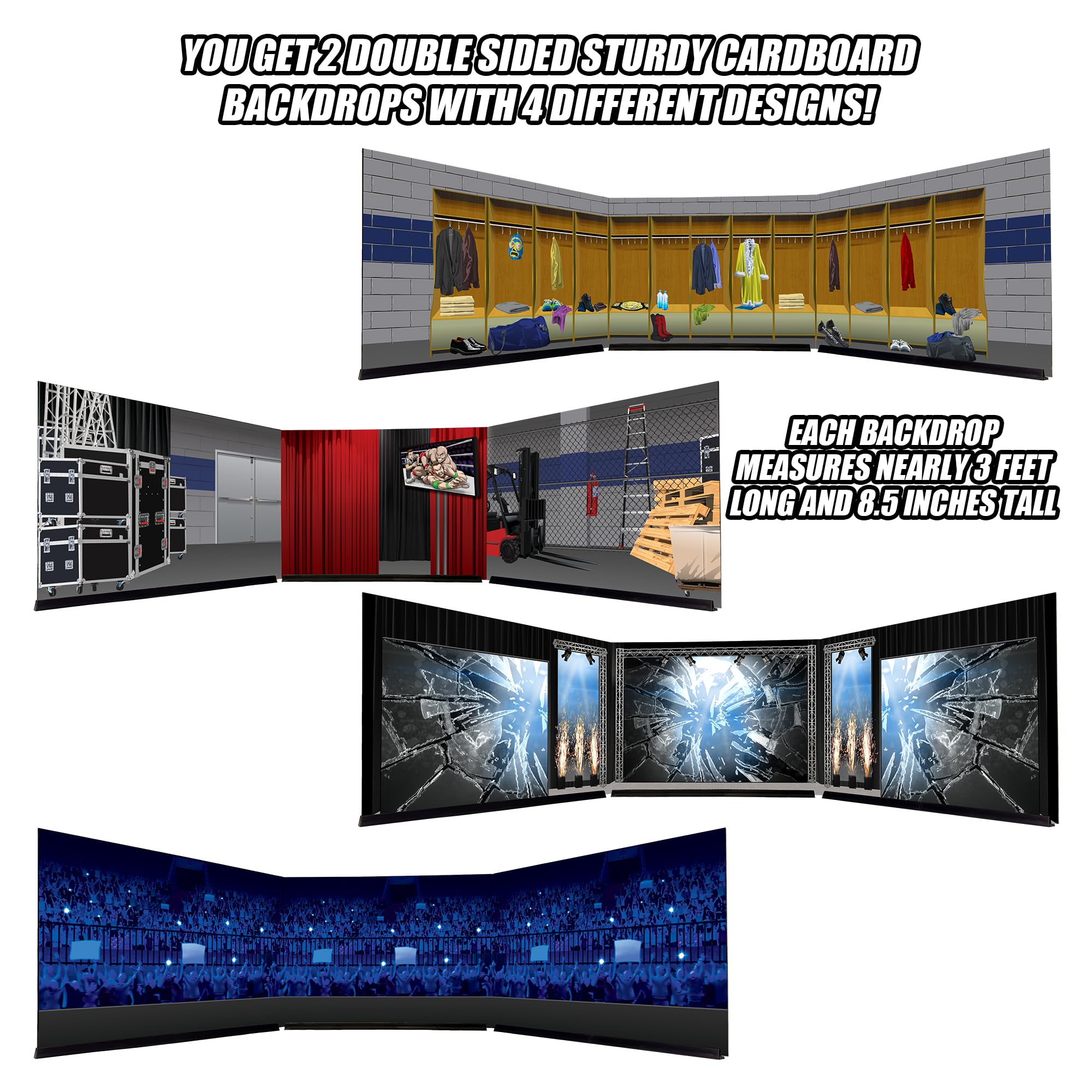 Reversible Wrestling Action Figure Backdrop Diorama - Dual-Sided Wrestling Ring Scene for WWE Collectibles - Perfect for Display, Photography & Toy Battles