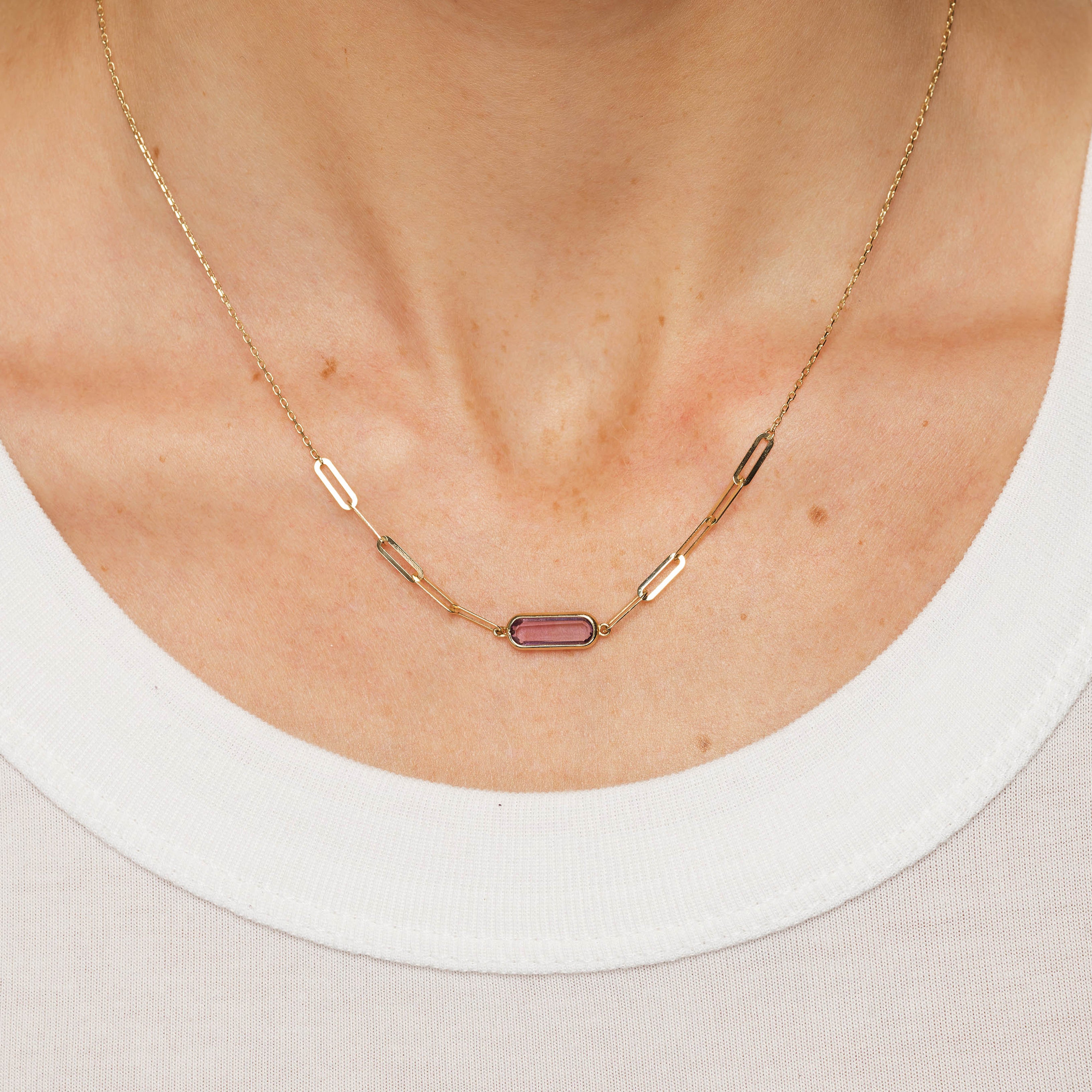 10k Gold Amethyst Oval Paperclip Chain Necklace for Women - Elegant Layering Jewelry for Everyday Wear & Special Occasions