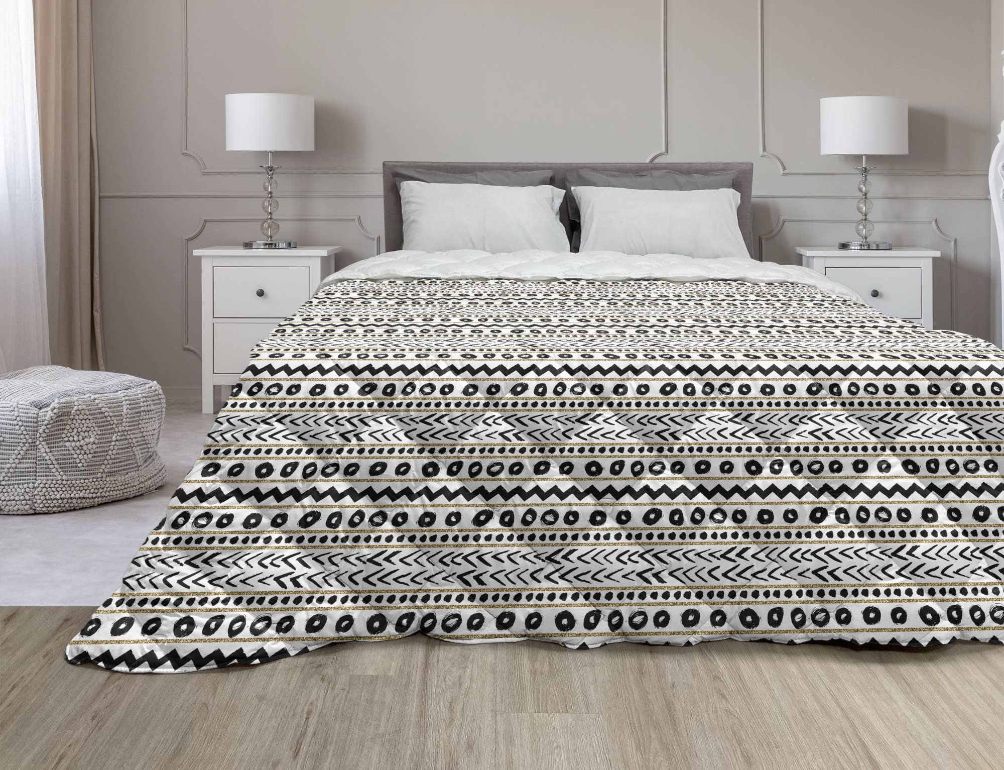 Ambesonne Striped Down Alternative Comforter - Abstract Prehistoric Cave Rocks Nature Inspired Boho Art Print Microfiber Quilt | All Season Twin XL Size Black & Yellow | Perfect for Bohemian Bedroom Decor, Guest Room & Dorm Essentials