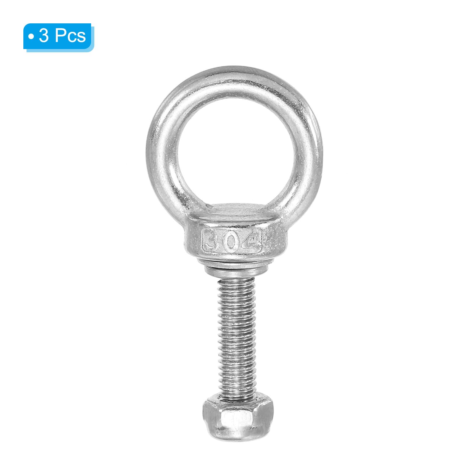 **PATIKIL M6 x 25mm Stainless Steel Eye Bolt - 304 Grade, 3Pcs with Nuts & Washers - Heavy Duty Lifting Ring for Hammocks, Hanging Decor, DIY Projects & Outdoor Use**