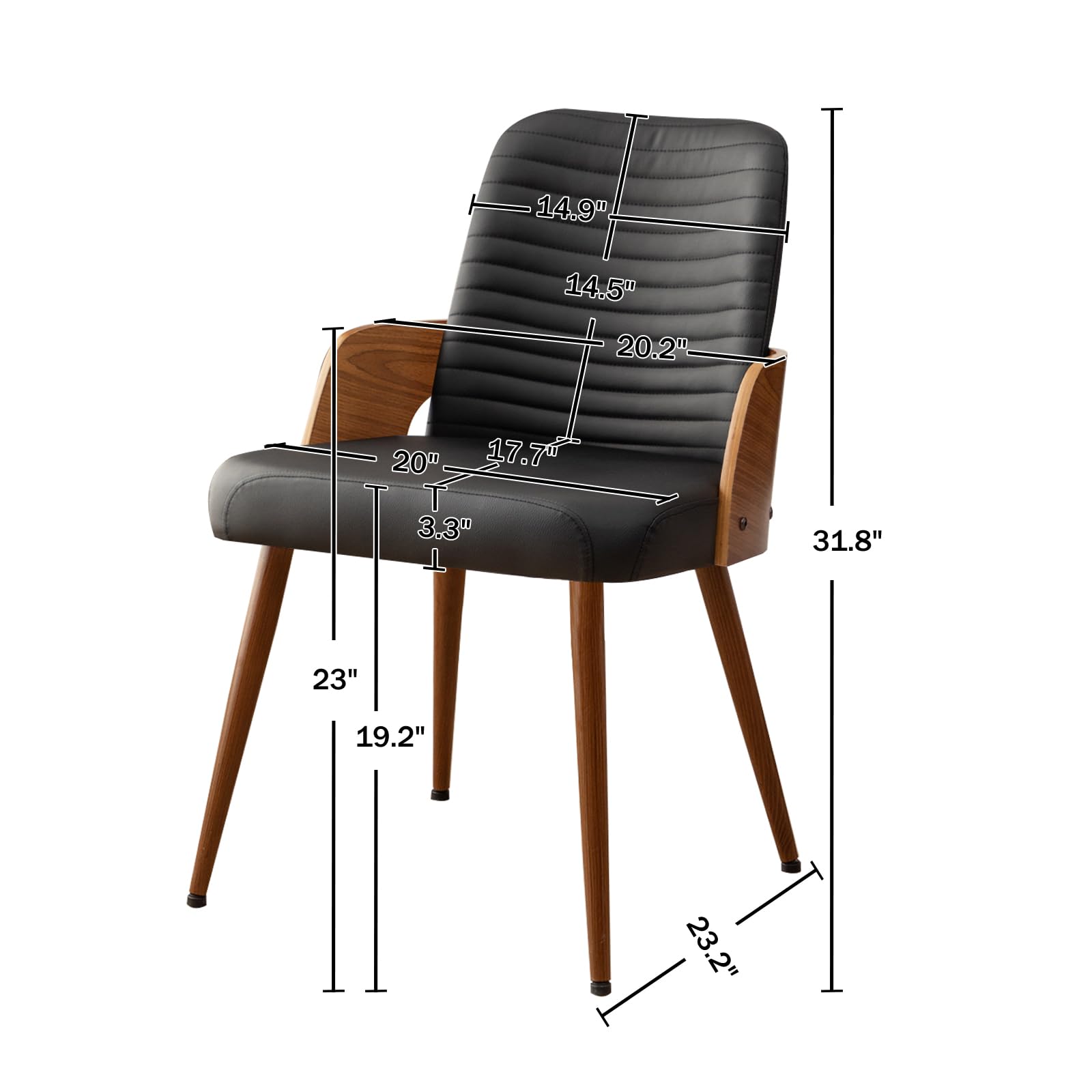 Mid Century Modern Dining Chairs Set of 2 - Upholstered Faux Leather Kitchen Chairs with Metal Legs - Armless Wooden Accent Chairs for Dining Room, Living Room & Office - Black | Perfect for Small Spaces & Contemporary Home Decor