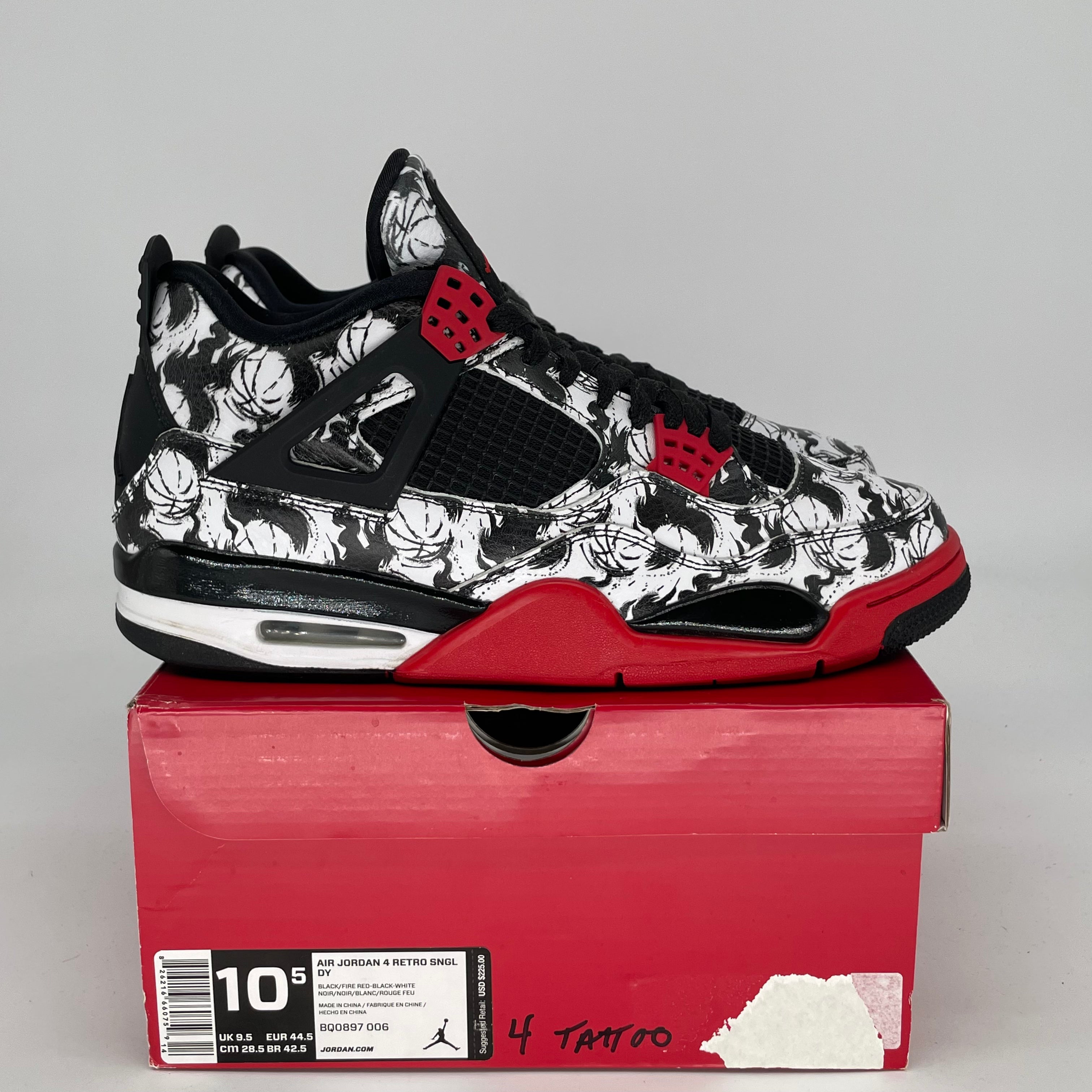 AIR JORDAN 4 TATTOO Men's Basketball Shoes Size 10.5/12W - Black/Red BQ0897-006 | Retro Sneakers for Streetwear & Casual Outfits