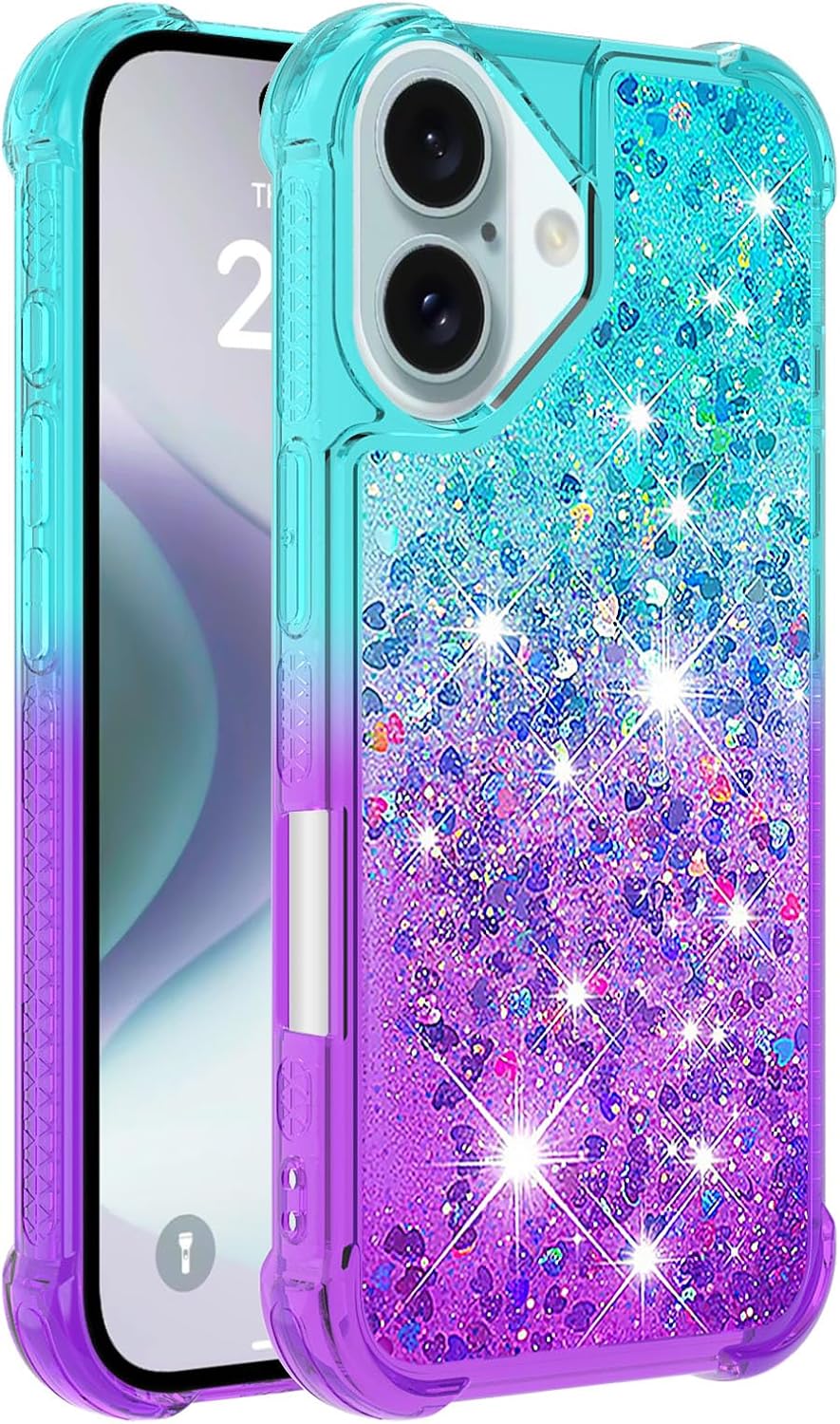 iPhone 16 Glitter Liquid Shockproof Case - Sparkling Floating Design Slim Protective Cover with Soft TPU Bumper, Raised Edges for Screen & Camera Protection | Stylish Durable Phone Case for Women Girls (Perfect for Daily Use, Parties & Gifts)