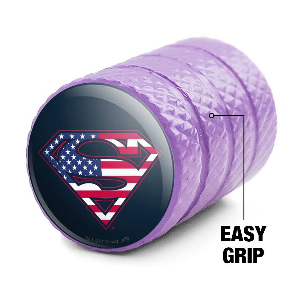 Superman USA American Flag Shield Logo Aluminum Valve Stem Caps - Durable Tire Rim Wheel Accessories for Cars, Trucks & Motorcycles - Perfect for Patriotic & Superhero Fans