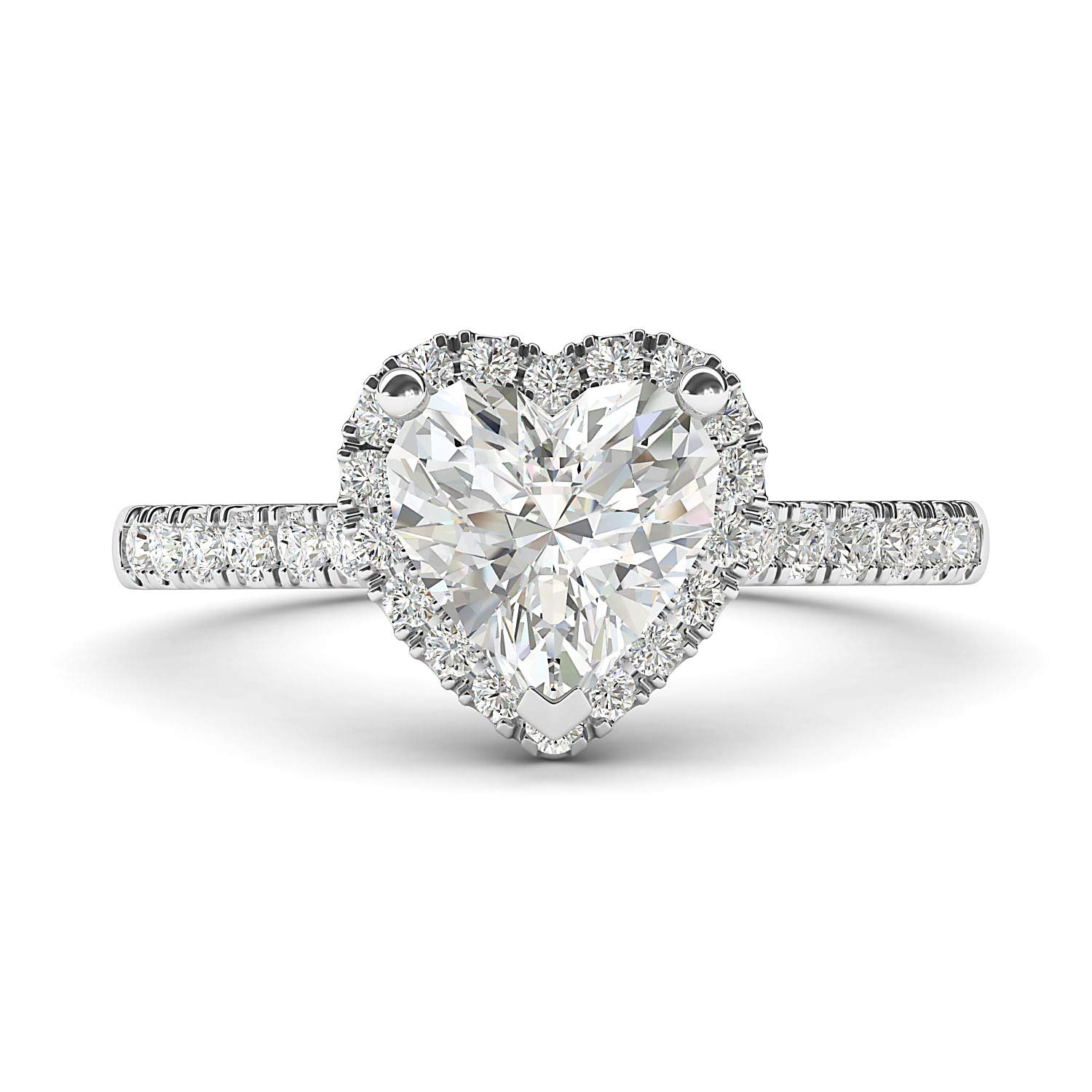 10K White Gold Heart-Shaped Simulated Diamond Halo Engagement Ring with Side Stones - Promise Bridal Ring for Wedding, Proposal & Anniversary Gifts
