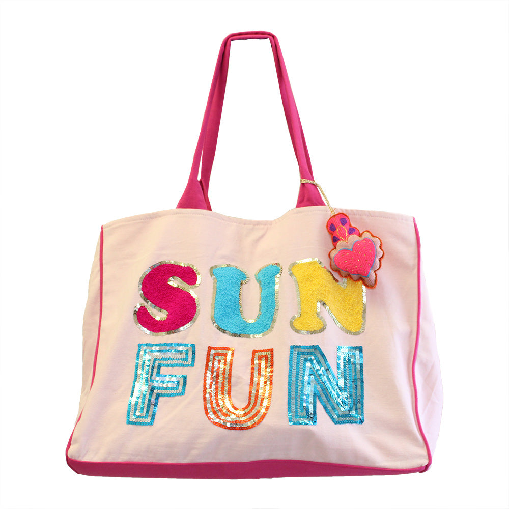 Debbie Katz Sun Fun Boho Beach Bag - Large Waterproof Tote for Women, Pink - Perfect for Pool, Beach, Travel & Summer Outings