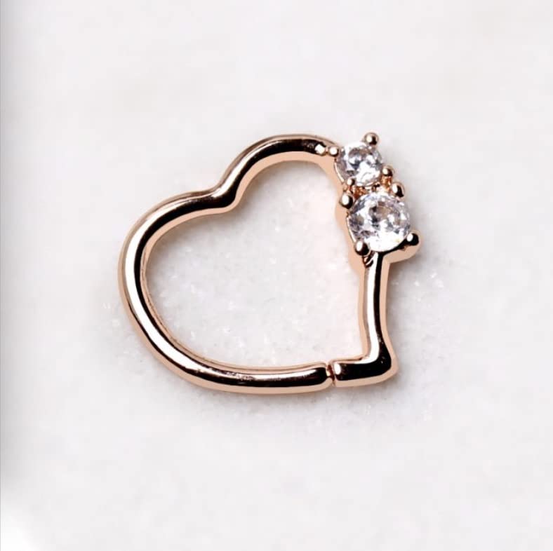 16G Rose Gold Heart CZ Cartilage Hoop Earring - 316L Stainless Steel Body Jewelry - Dainty Tragus Helix Ear Piercing Ring for Women - Perfect Gift for Valentine's Day & Special Occasions