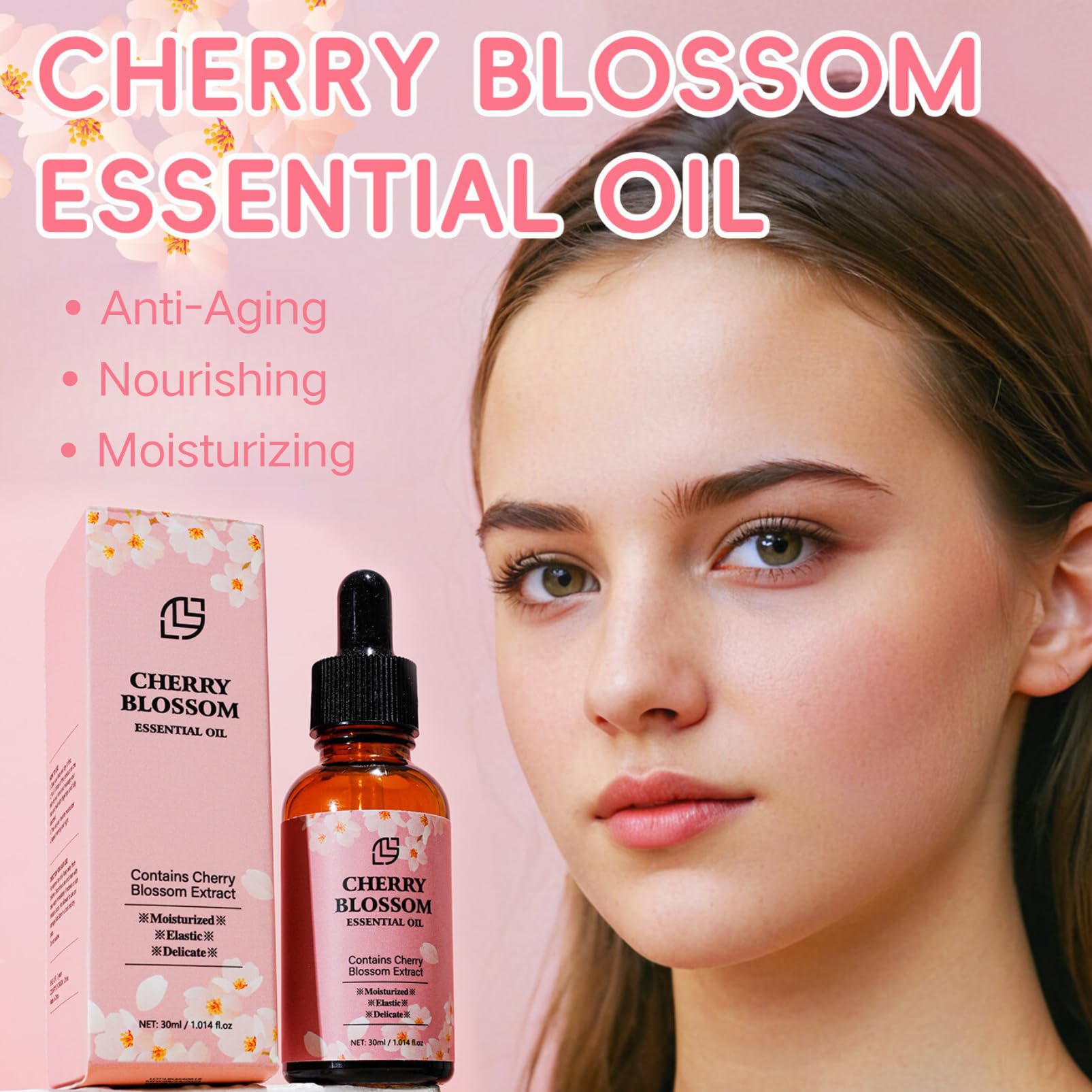Organic Cherry Blossom Essential Oil for Face - Anti-Aging & Hydrating Facial Serum - Natural Moisturizer for Women - Skin Care Oil with Floral Fragrance - Perfect for Daily Skincare Routine & Spa Relaxation