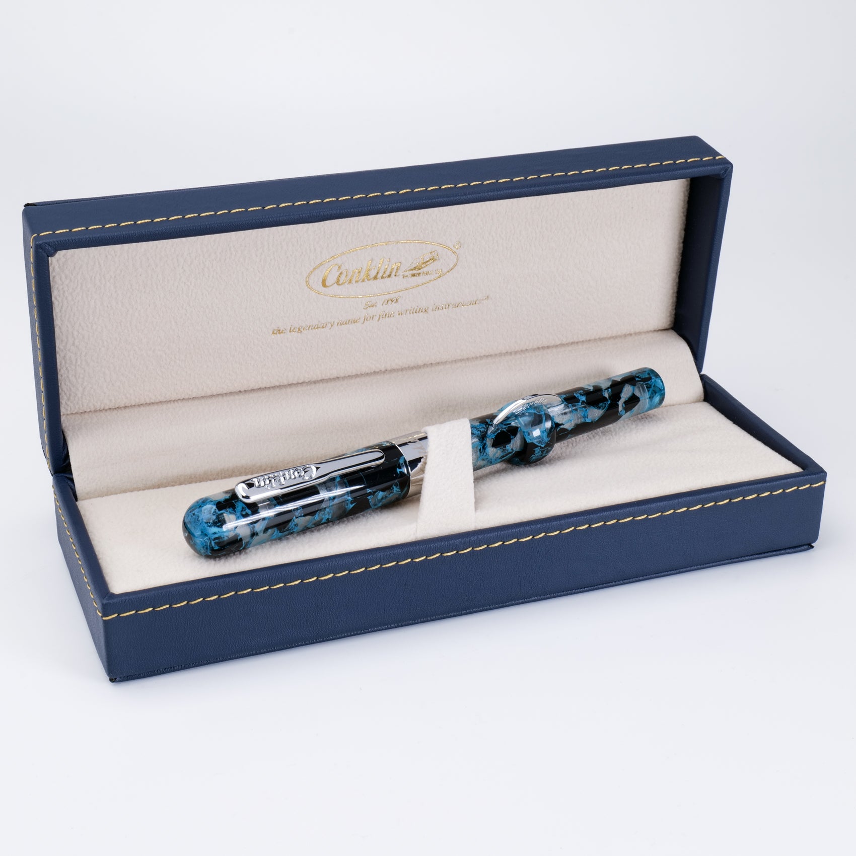 Conklin Mark Twain Crescent Filler Fountain Pen - Blue Array - Premium Writing Instrument for Calligraphy, Journaling & Gift Giving