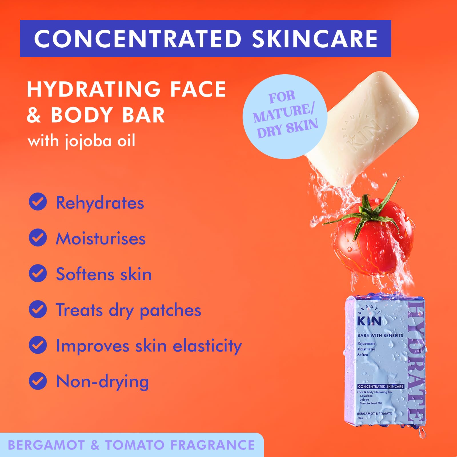 Hydrating Face & Body Cleansing Bar with Squalane & Jojoba Oil - Moisturizing Soap for Dry, Tight & Mature Skin - Improves Elasticity & Restores Suppleness - Paraben Free Vegan Soap - Perfect for Daily Shower & Skincare Routine