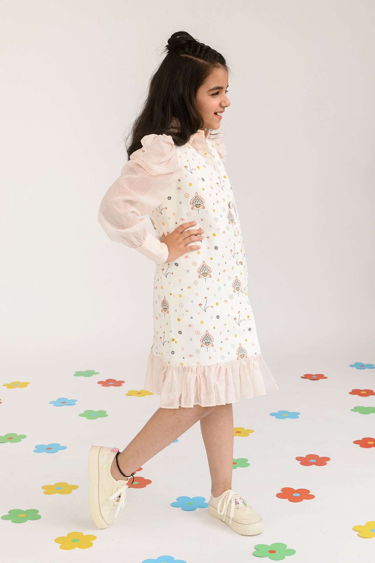 Peony Field Printed Blazer Dress with Kota Doriya Shirt for Girls | Stylish Kids' Formal Wear for Parties, School Events & Special Occasions