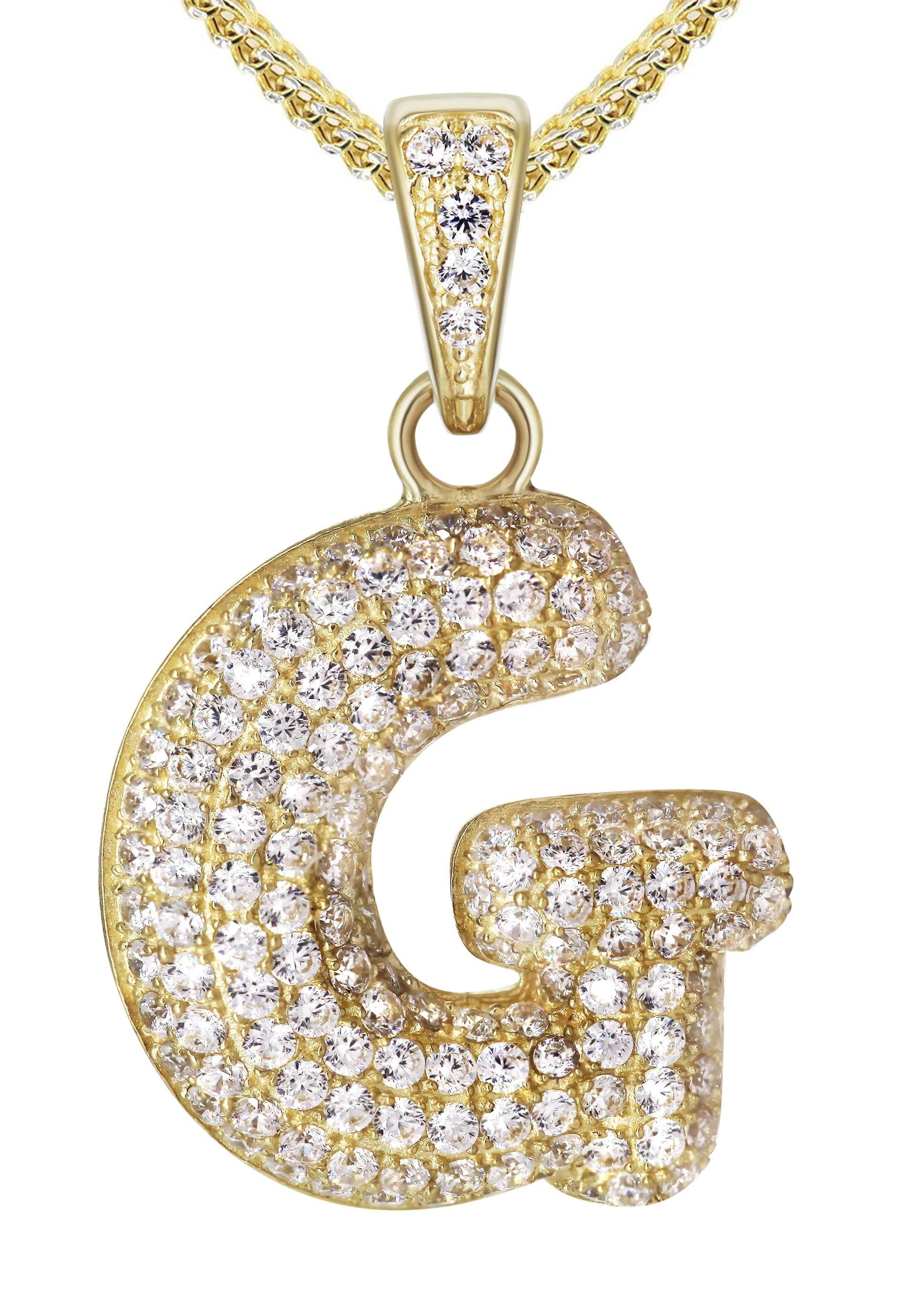 10K Yellow Gold Bubble Letter G CZ Necklace for Women - 13.8 Grams | Elegant Layering Pendant for Casual Wear, Gifts & Special Occasions
