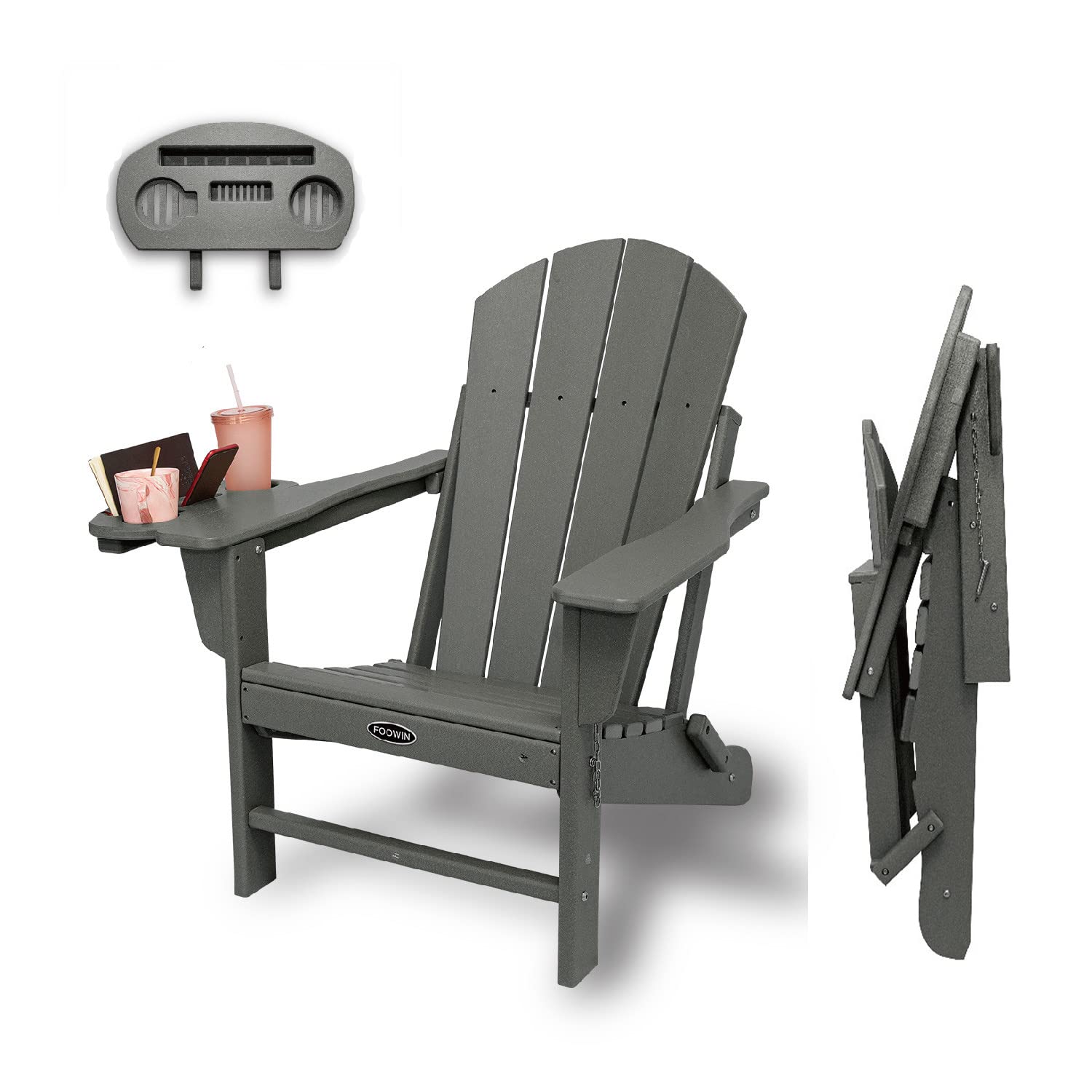Folding Adirondack Chair - Weather Resistant Plastic Outdoor Patio Chairs with Cup Holder for Fire Pit, Deck, Lawn, Garden, Beach & Camping | Perfect for Backyard Relaxation, Poolside Lounging and Summer BBQs